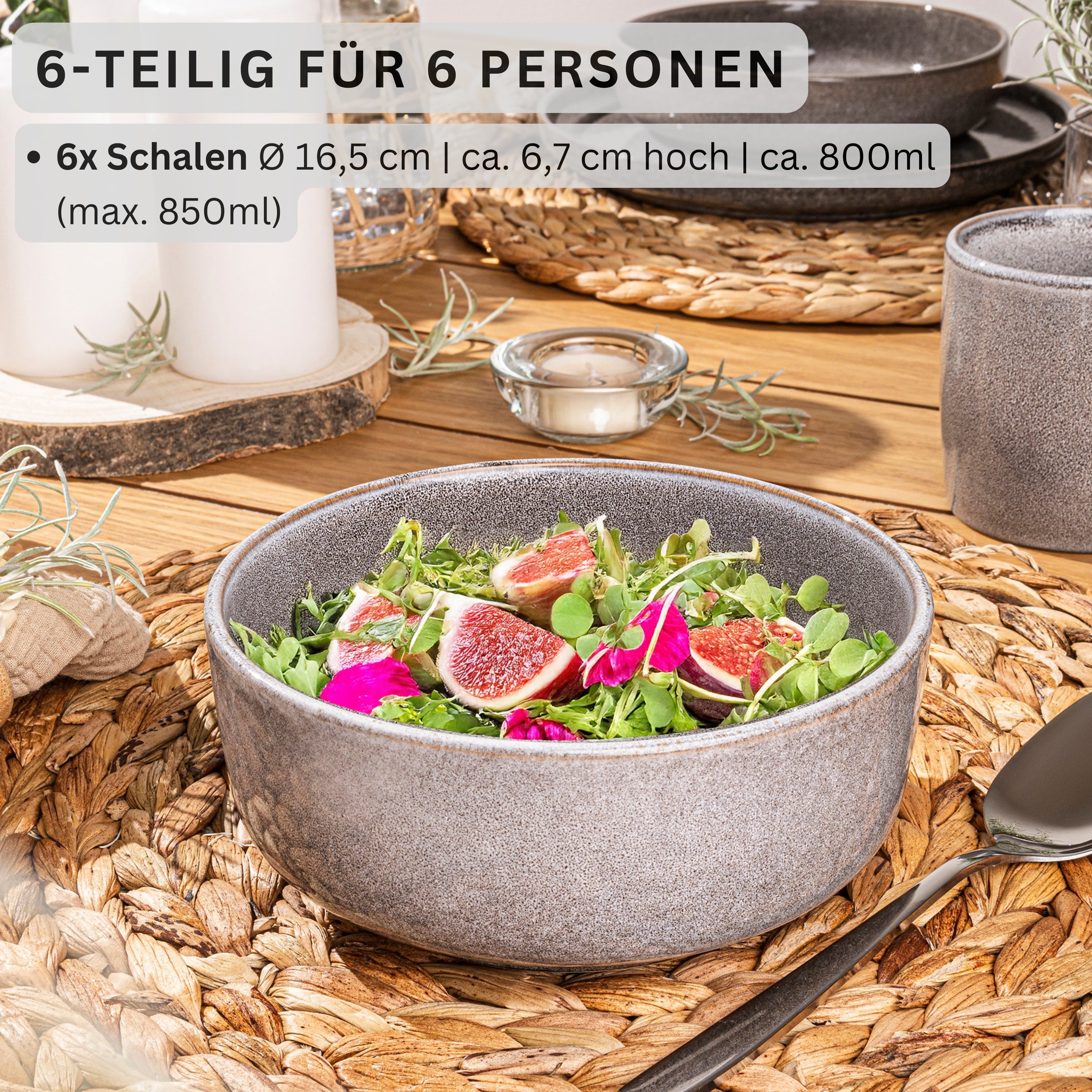 SÄNGER Schalen Set Kairo Mondgrau - 6 teilig aus Steingut