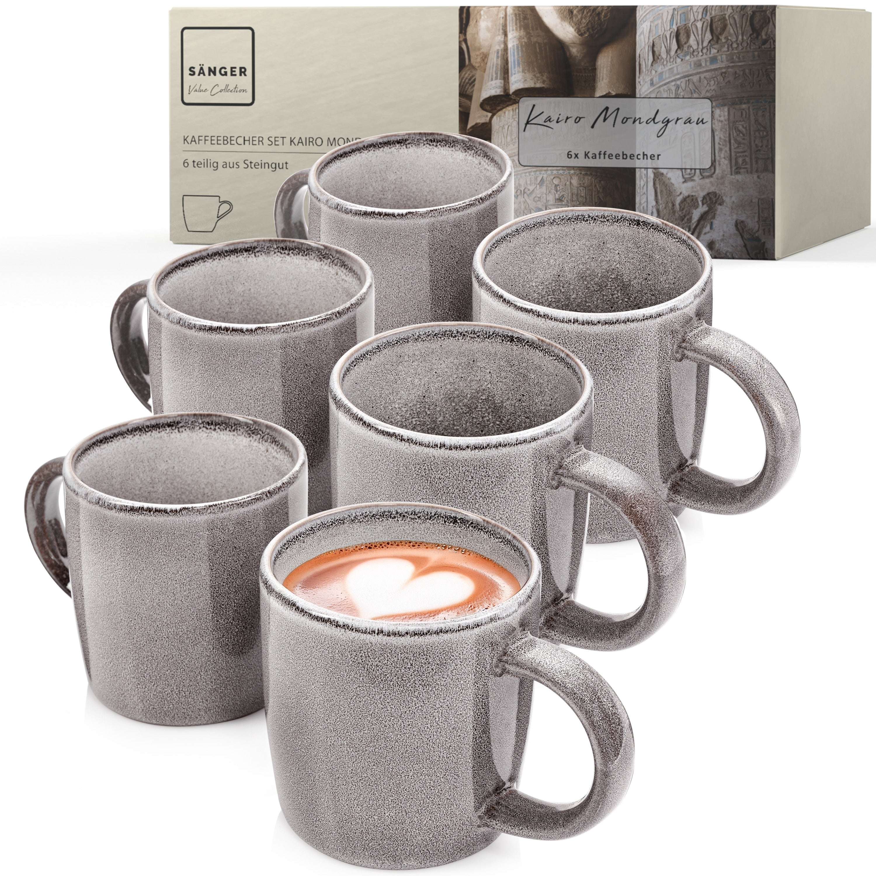 SÄNGER Kaffeebecher Set Kairo Mondgrau - 6 aus Steingut