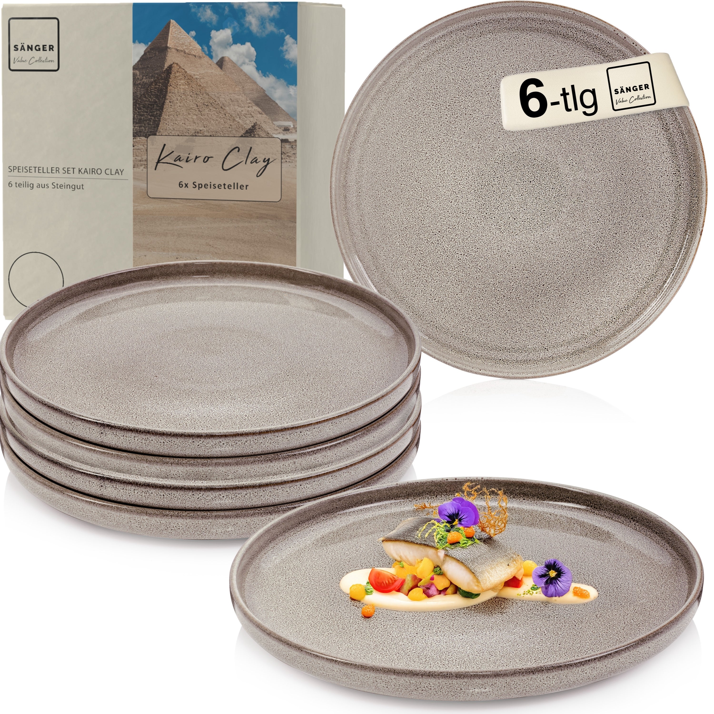 SÄNGER Speiseteller Set Kairo Clay - 6 teilig aus Steingut