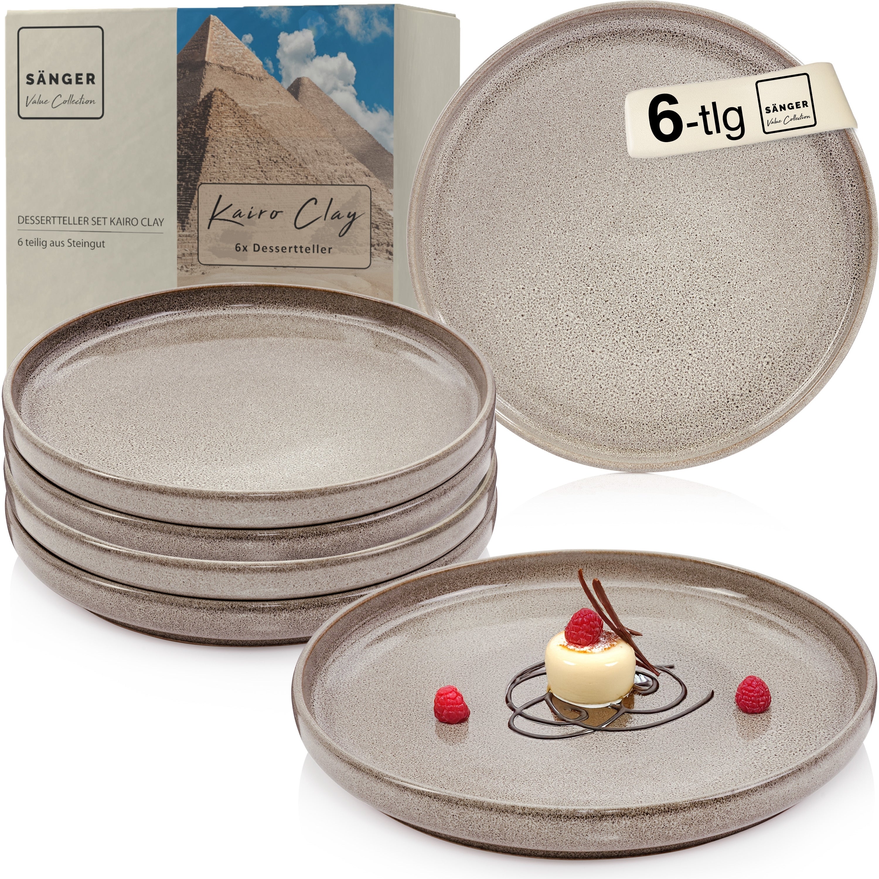 SÄNGER Dessertteller Set Kairo Clay - 6 teilig aus Steingut