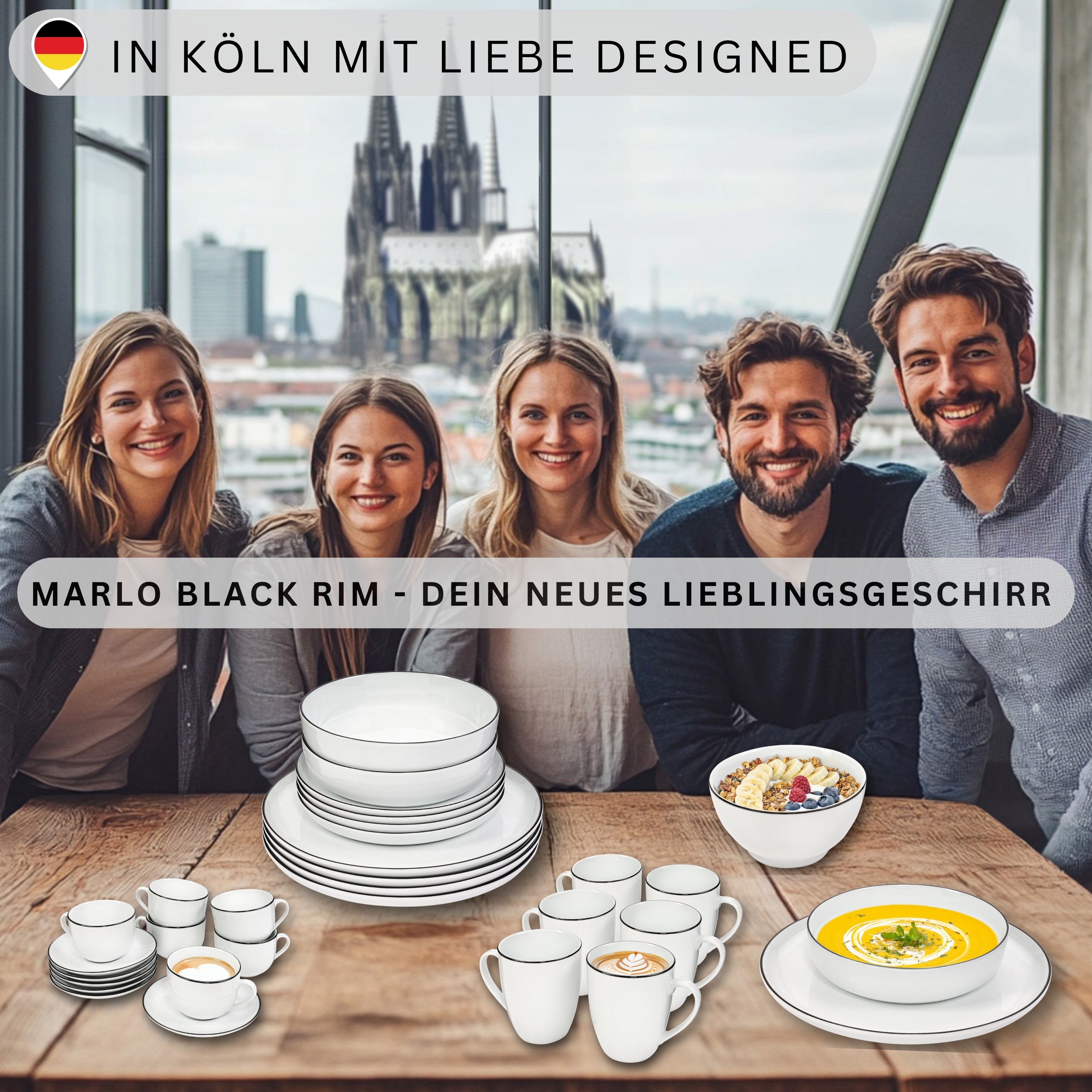 SÄNGER Porzellan Kaffeetassen Set Marlo Black Rim Limited Edition 12-teilig für 6 Personen