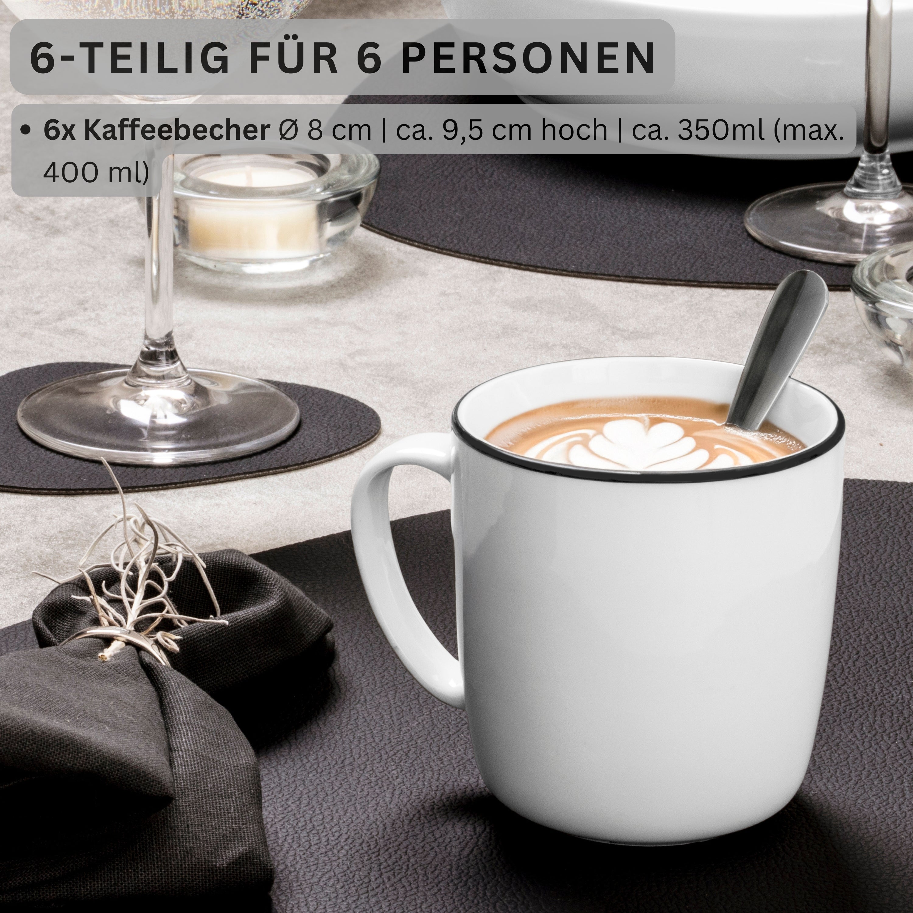 SÄNGER Porzellan Kaffeebecher Marlo Black Rim 6-teilig - NEU