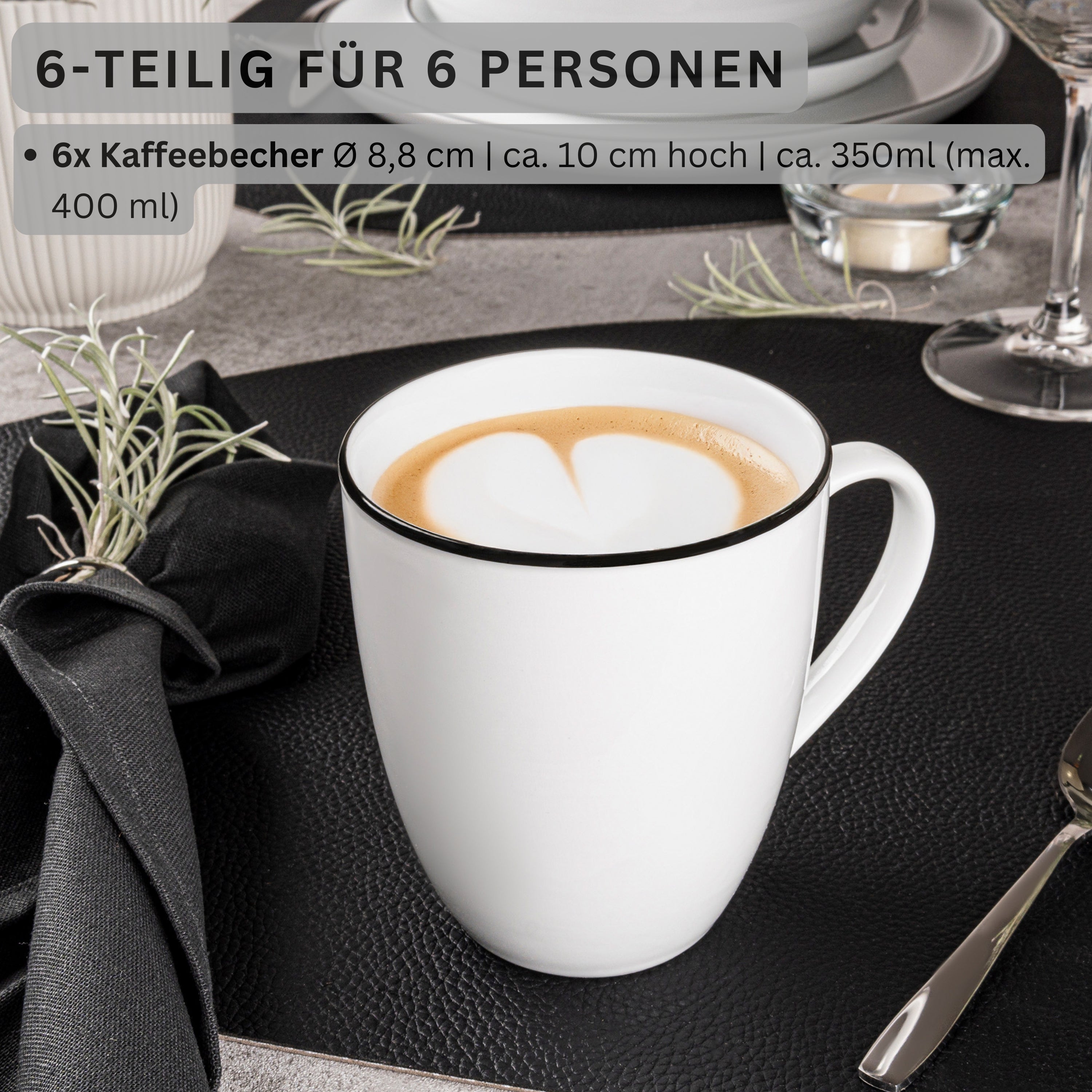 SÄNGER Porzellan Kaffeebecher Marlo Black Rim 6-teilig ALT (LIMITED EDITION)