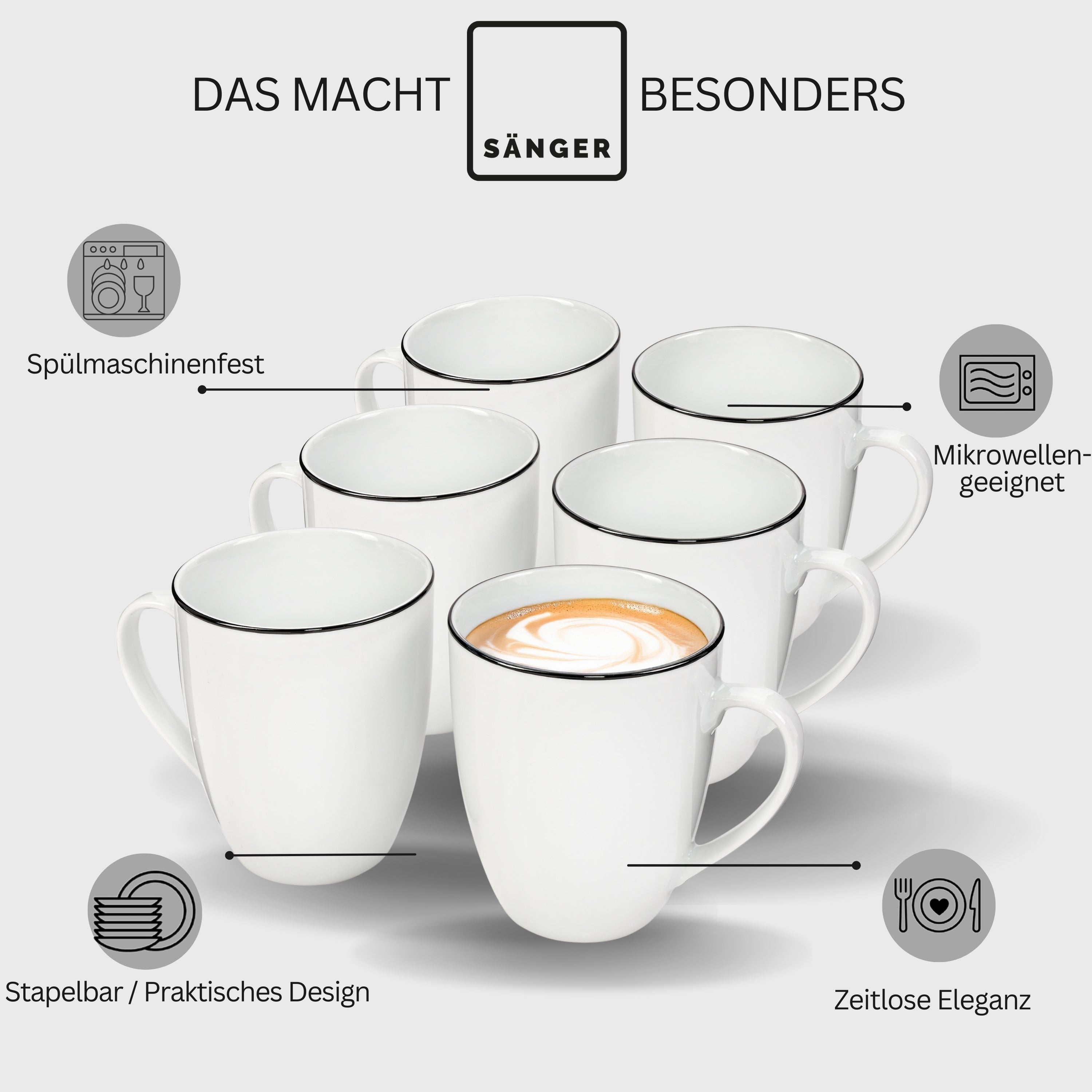 SÄNGER Porzellan Kaffeebecher Marlo Black Rim 6-teilig ALT (LIMITED EDITION)