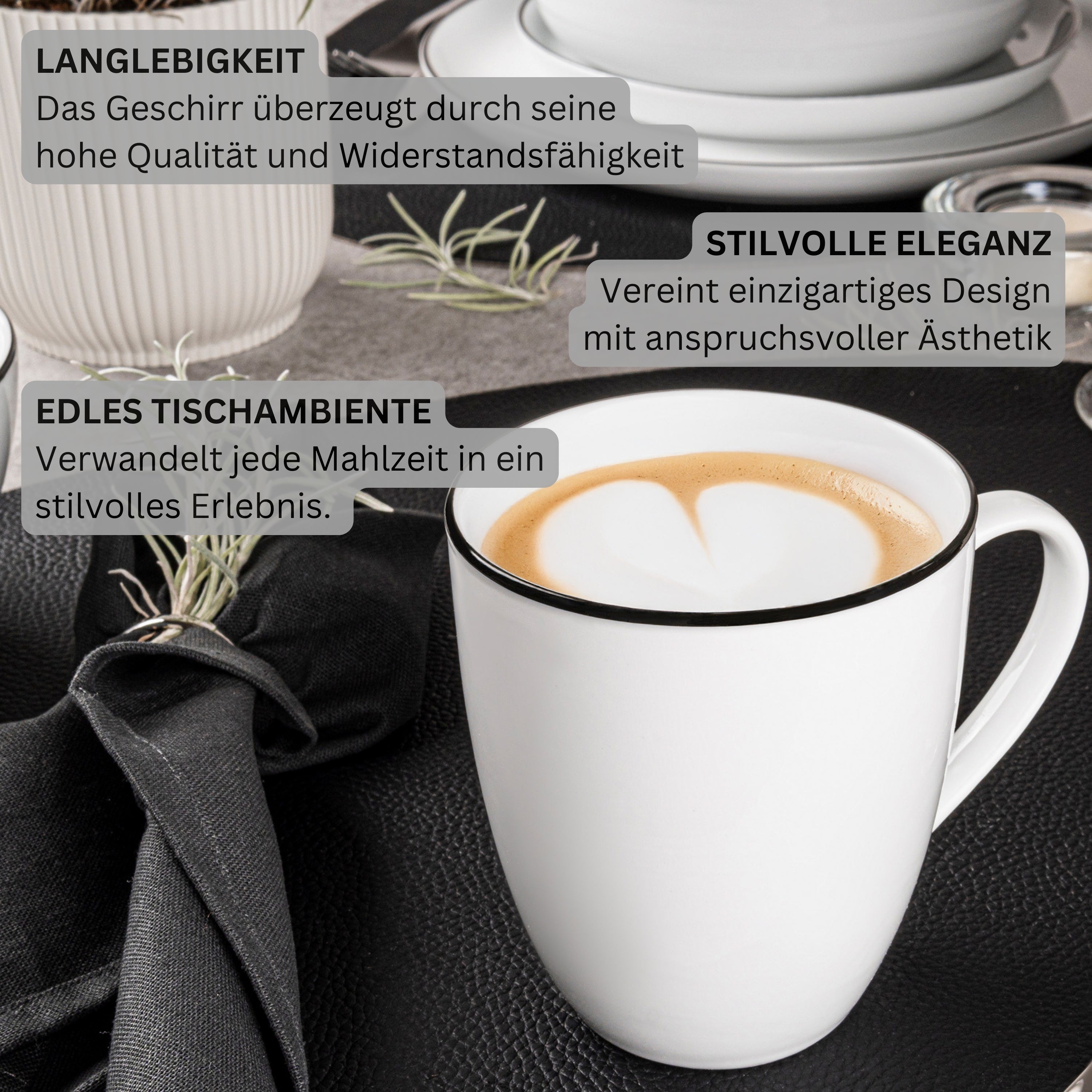 SÄNGER Porzellan Kaffeebecher Marlo Black Rim 6-teilig ALT (LIMITED EDITION)
