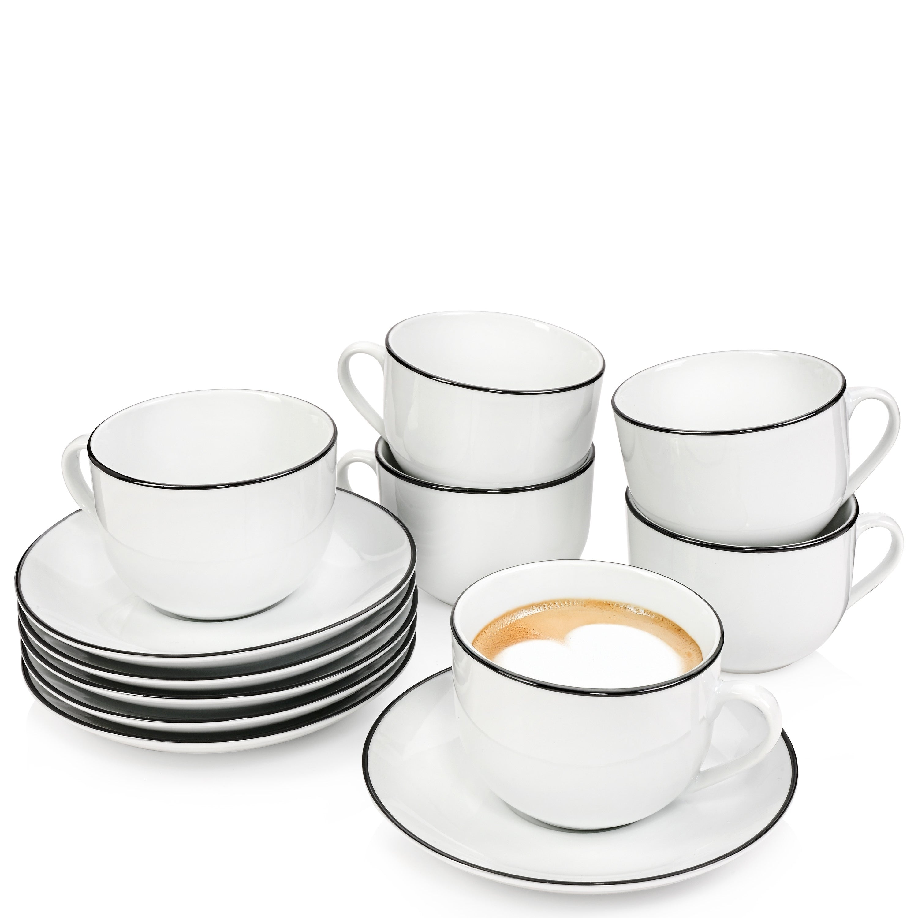SÄNGER Porzellan Kaffeetassen Set Marlo Black Rim Limited Edition 12-teilig für 6 Personen