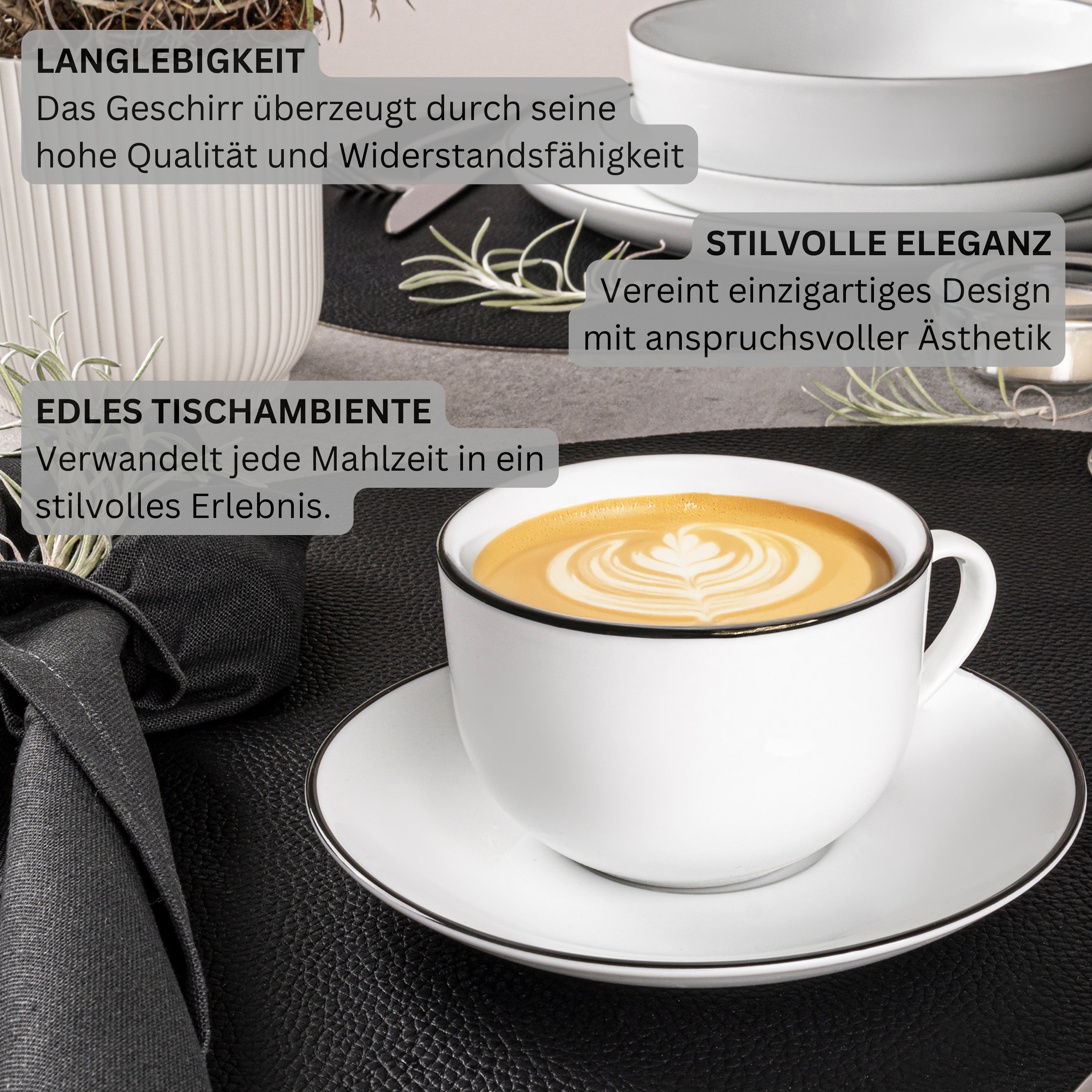 SÄNGER Porzellan Kaffeetassen Set Marlo Black Rim Limited Edition 12-teilig für 6 Personen