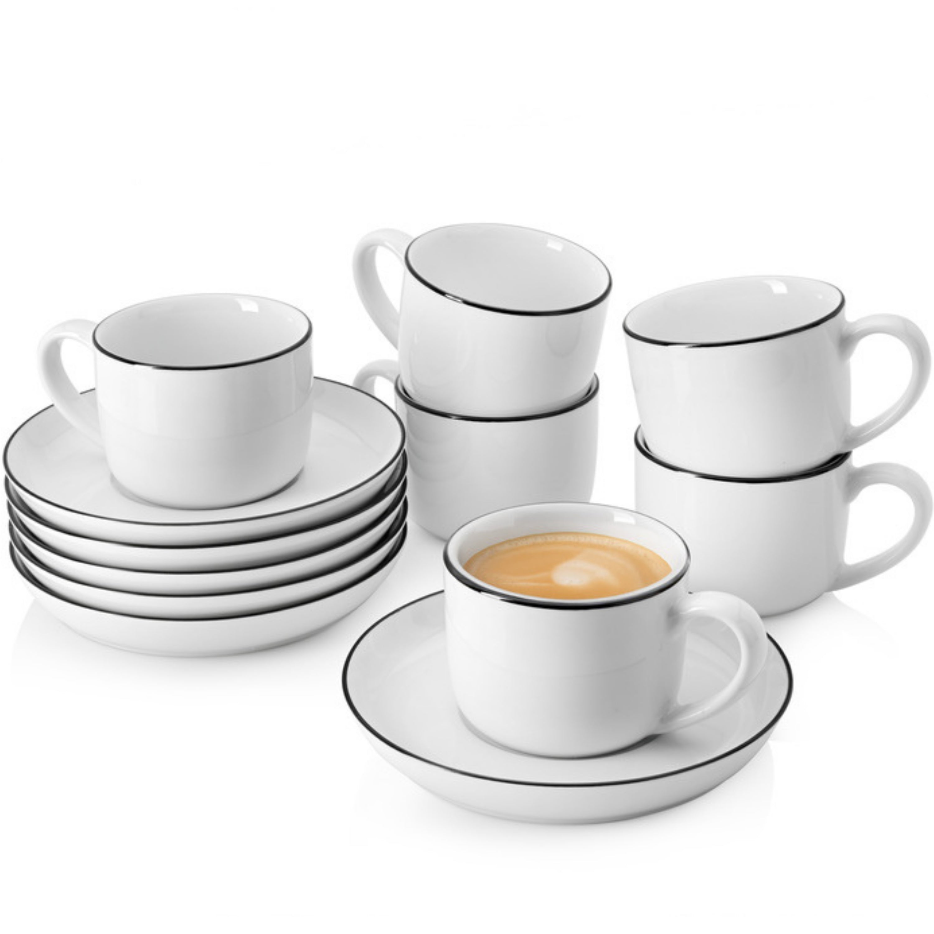 SÄNGER Porzellan Kaffeetassen Set Marlo Black Rim 12-teilig für 6 Personen