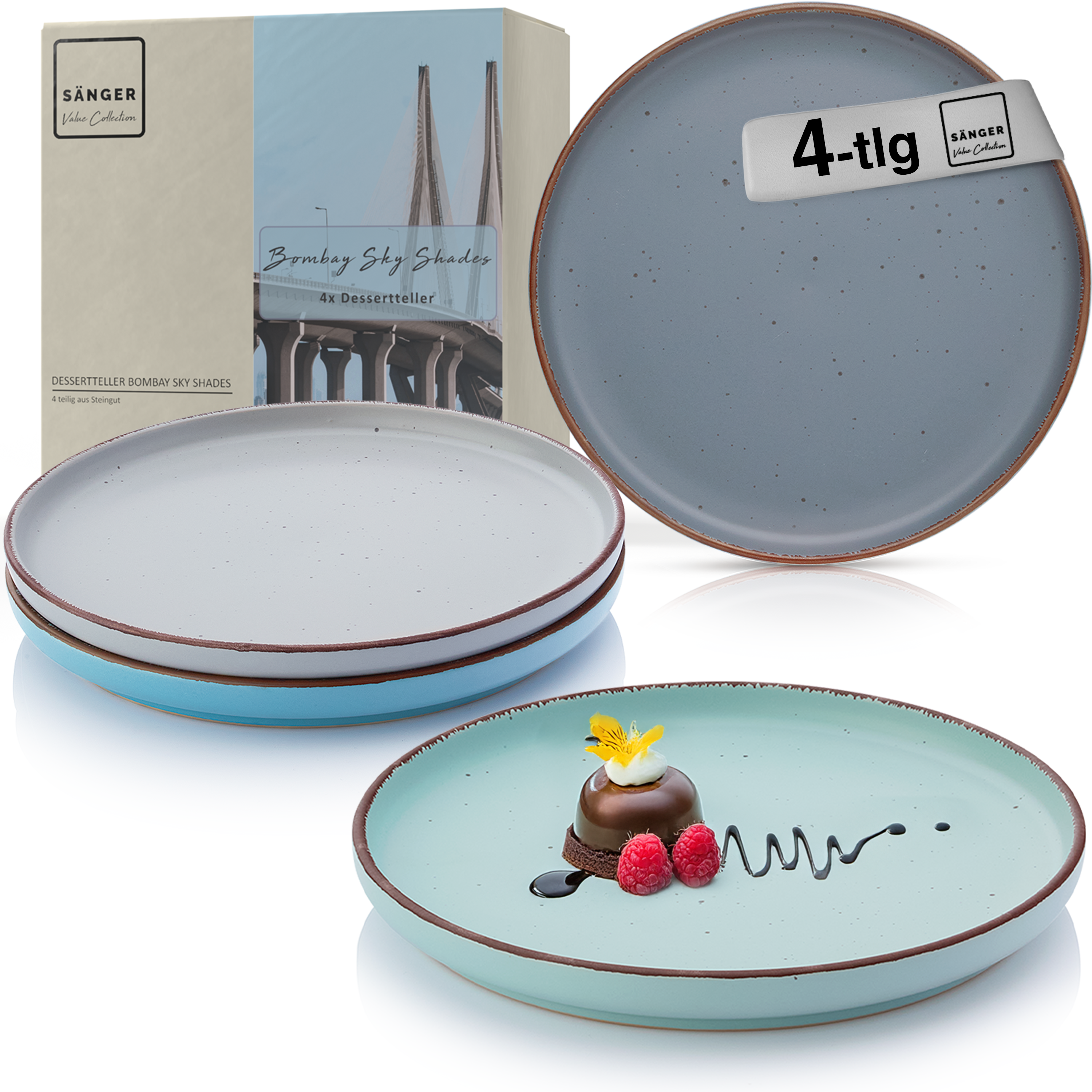 SÄNGER Steingut Dessertteller Bombay Sky Shades 4 teilig