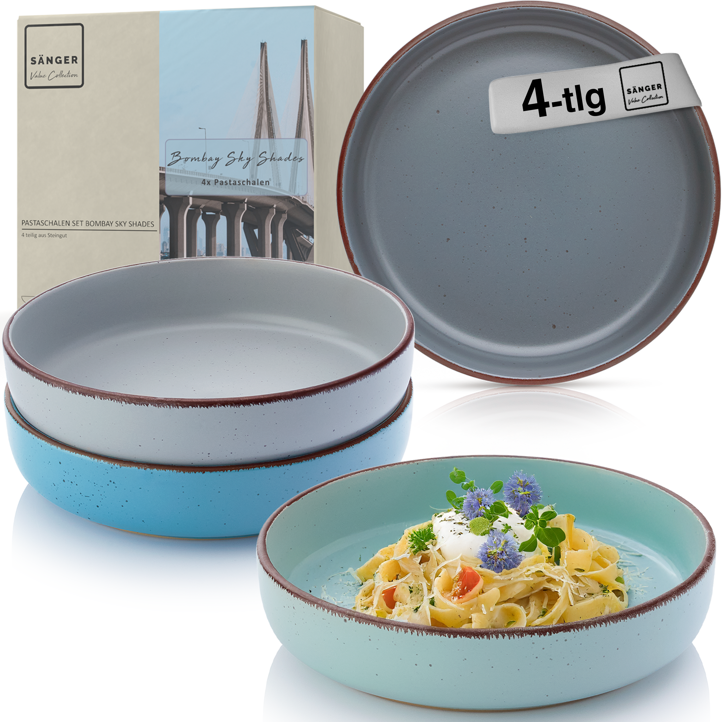SÄNGER Steingut Pastaschalen Bombay Sky Shades 4 teilig