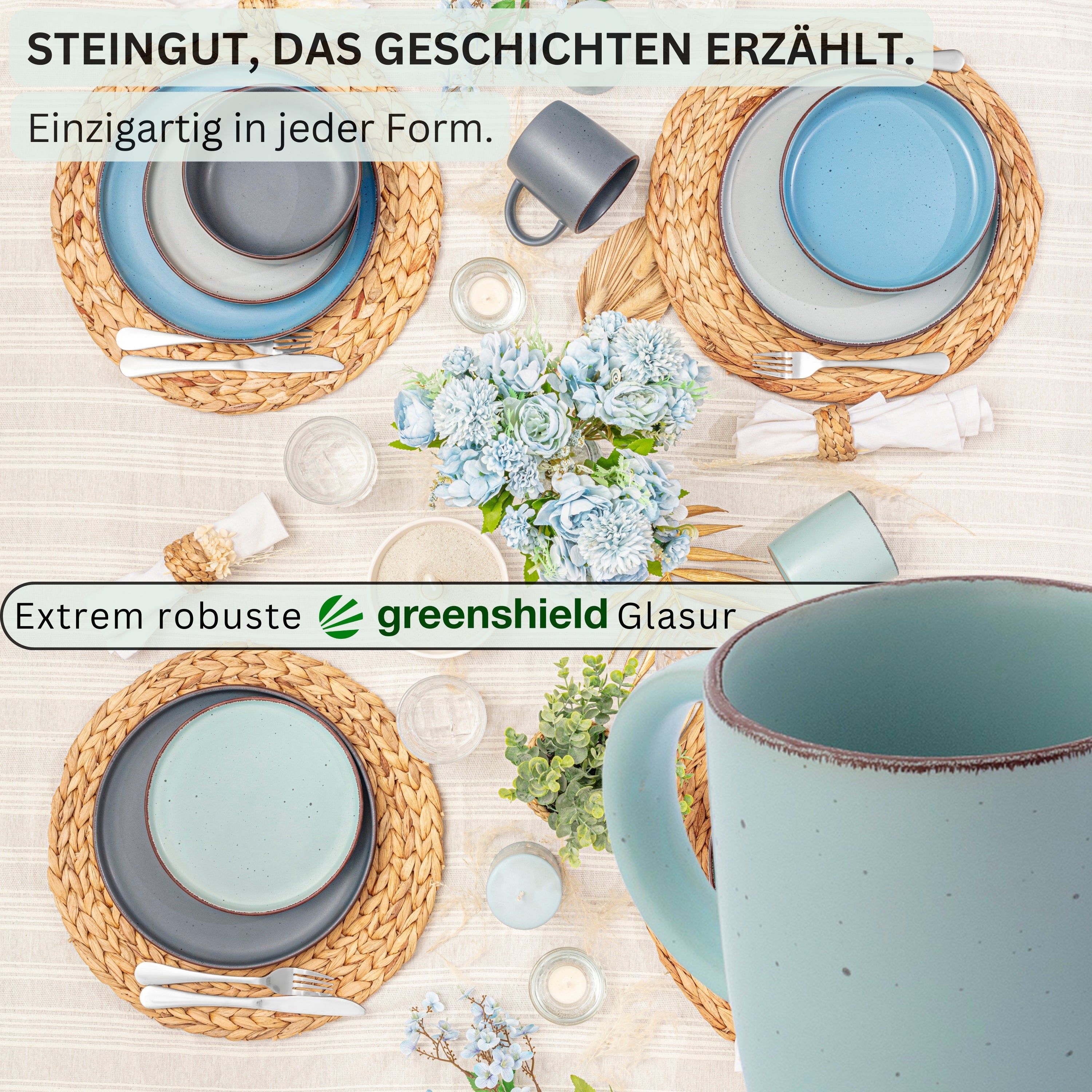 SÄNGER Steingut Kaffeebecher Bombay Sky Shades 4 teilig
