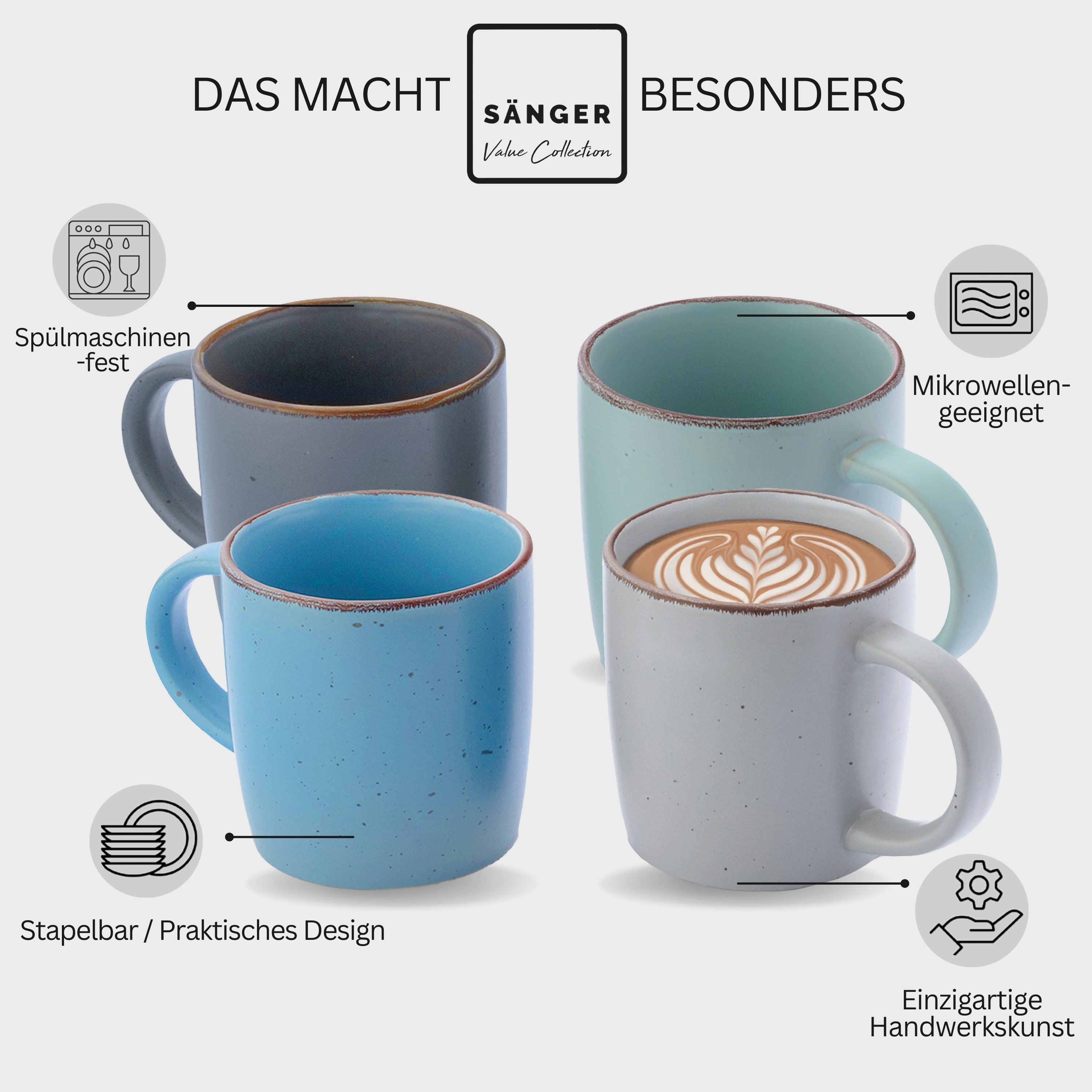 SÄNGER Steingut Kaffeebecher Bombay Sky Shades 4 teilig