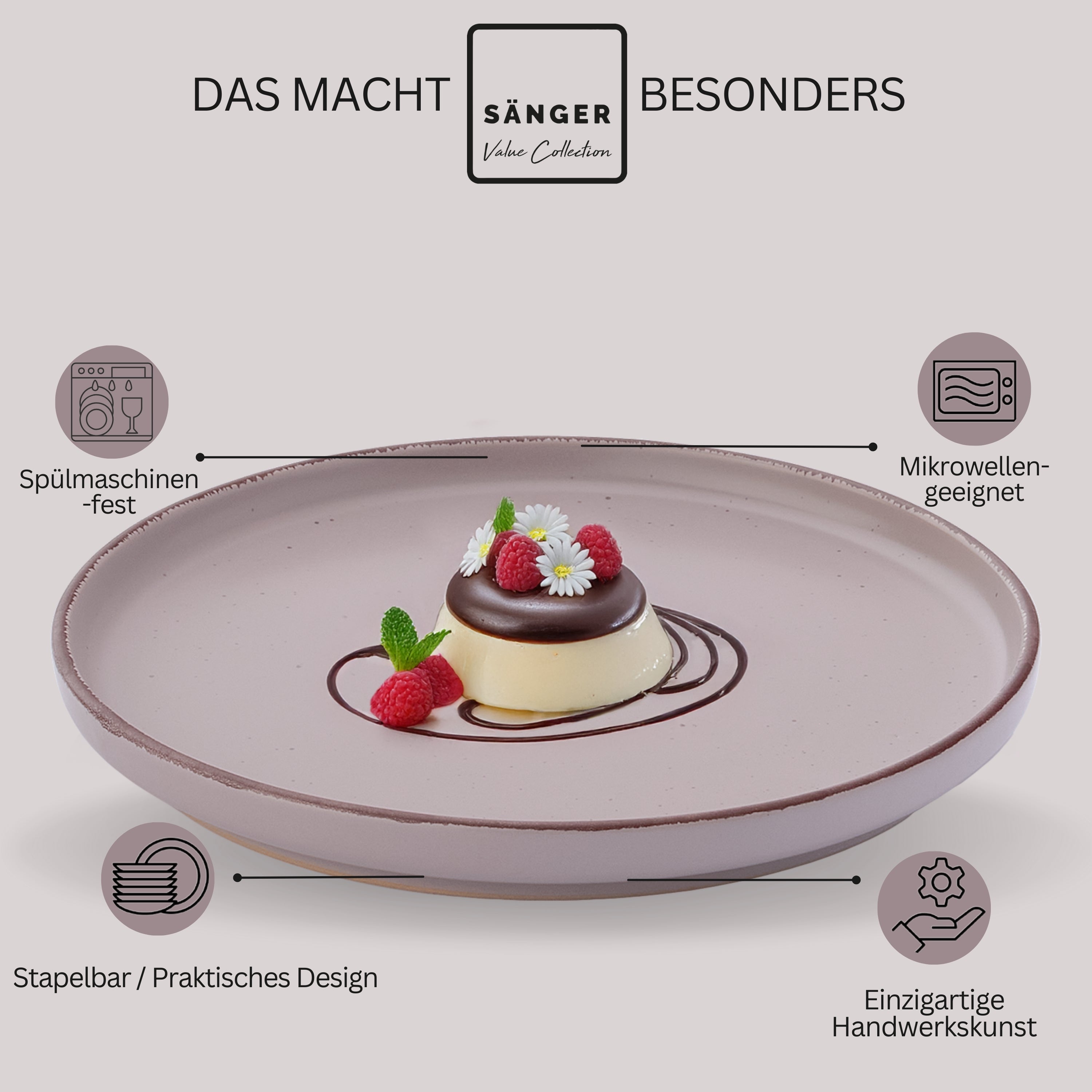 SÄNGER Steingut Dessertteller Bombay Erdfarben 4 teilig