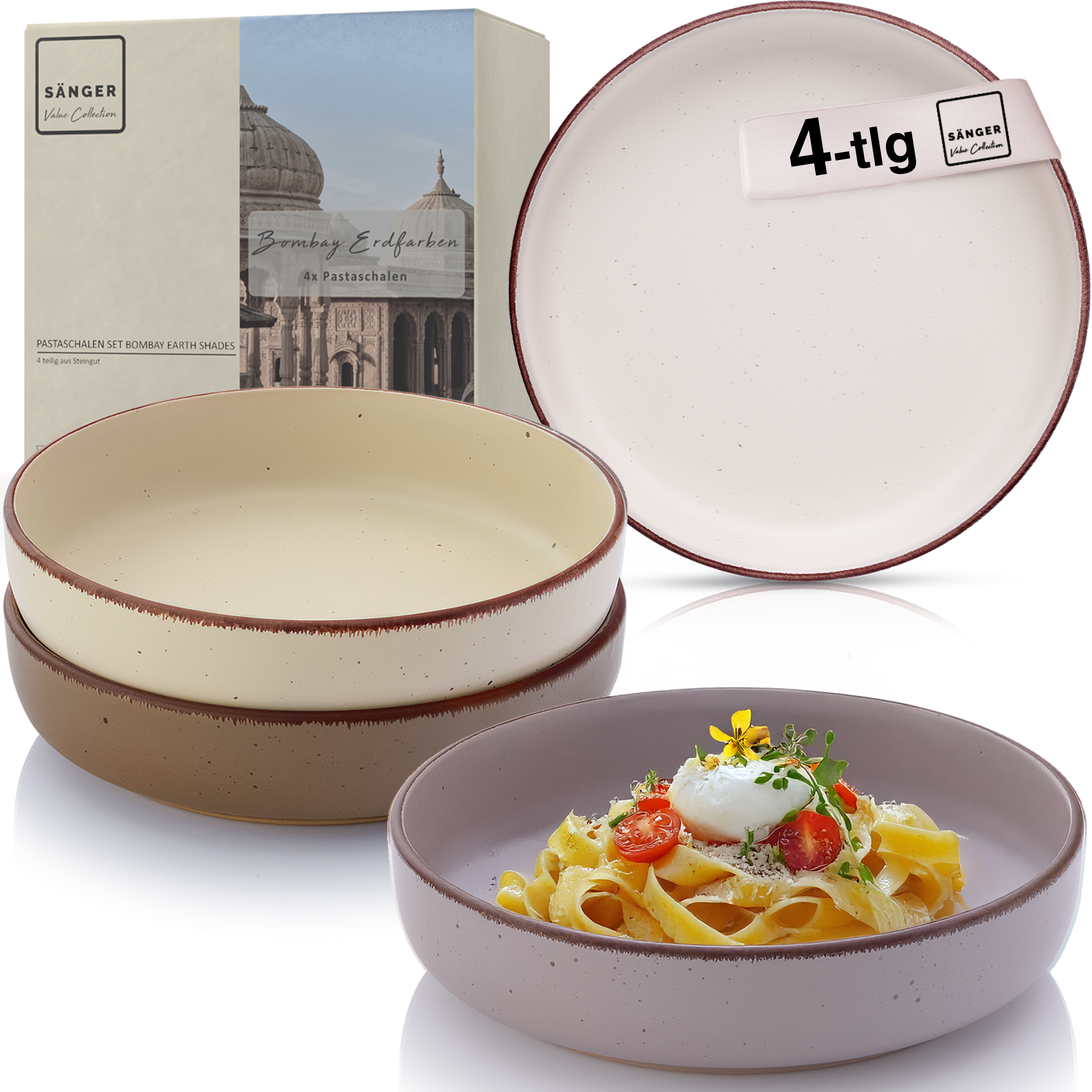 SÄNGER Steingut Pastaschalen Bombay Erdfarben 4 teilig