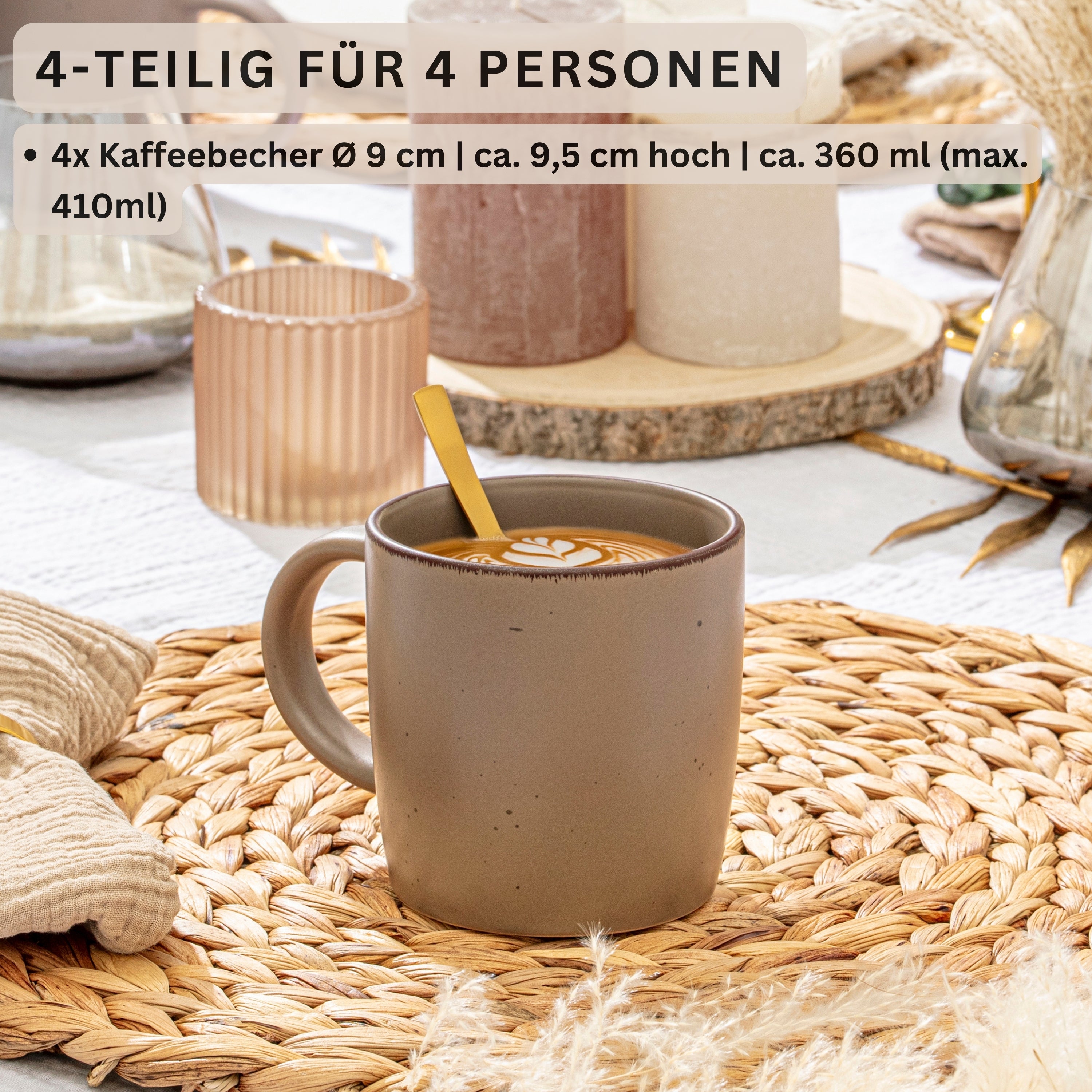 SÄNGER Steingut Kaffeebecher Bombay Erdfarben 4 teilig