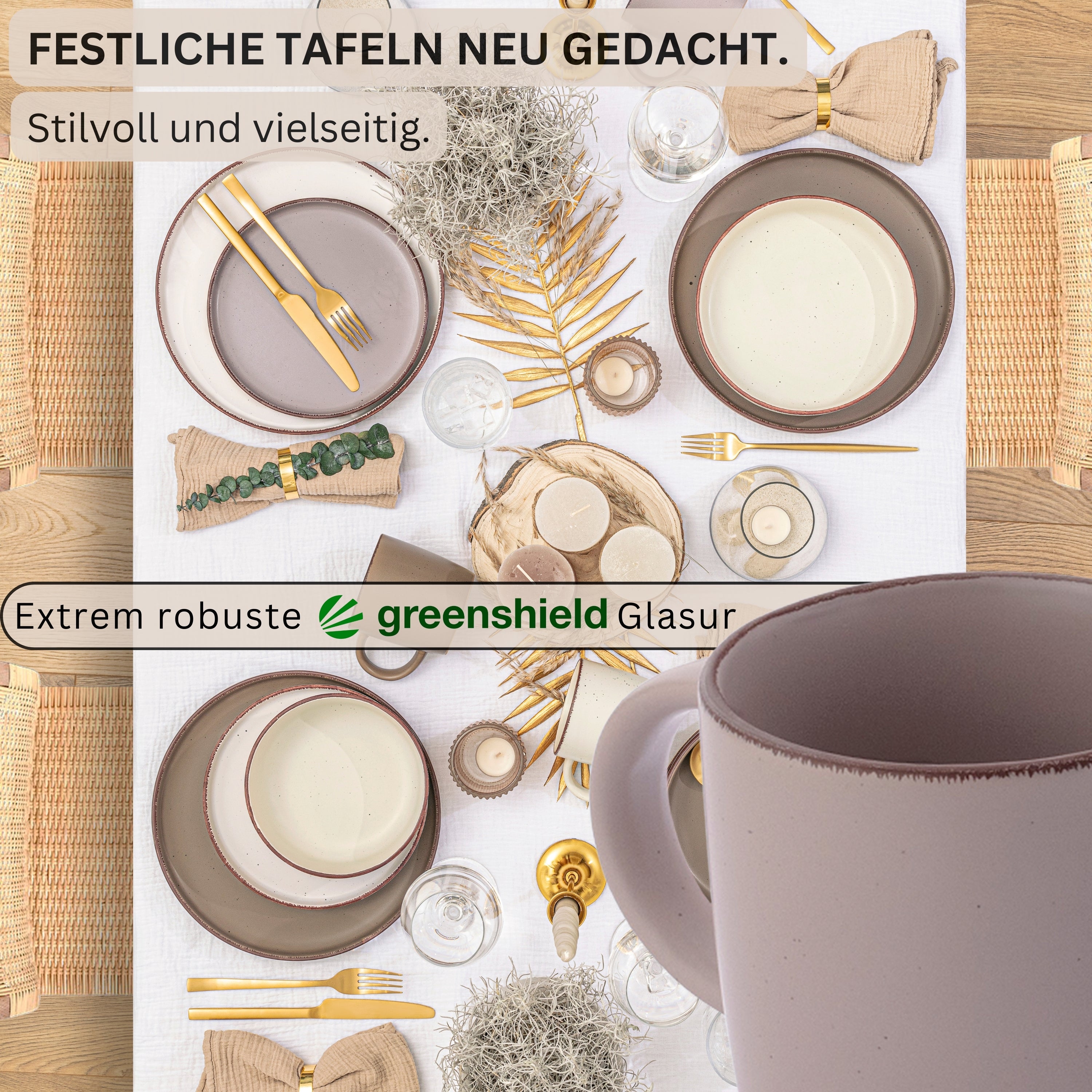 SÄNGER Steingut Kaffeebecher Bombay Erdfarben 4 teilig