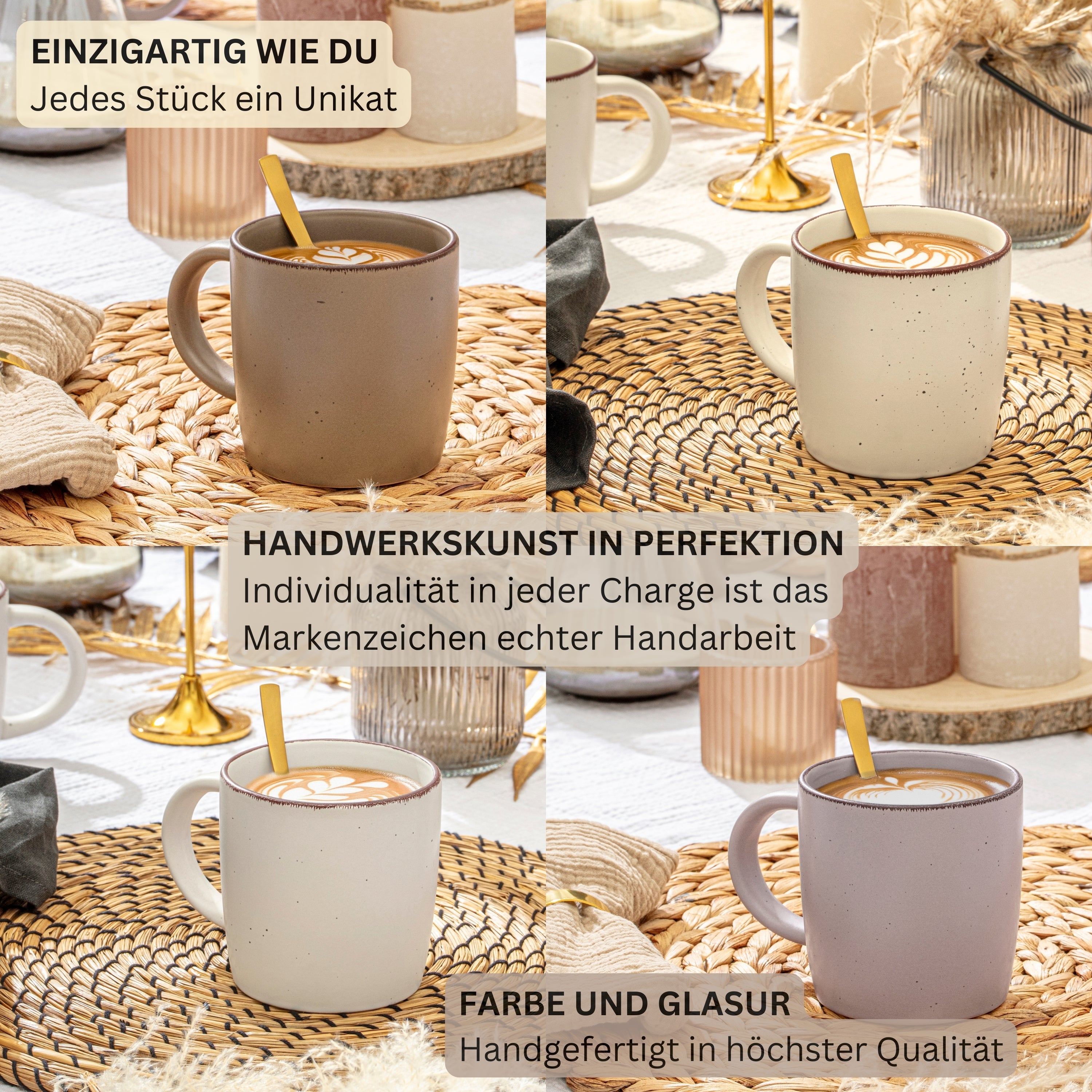 SÄNGER Steingut Kaffeebecher Bombay Erdfarben 4 teilig