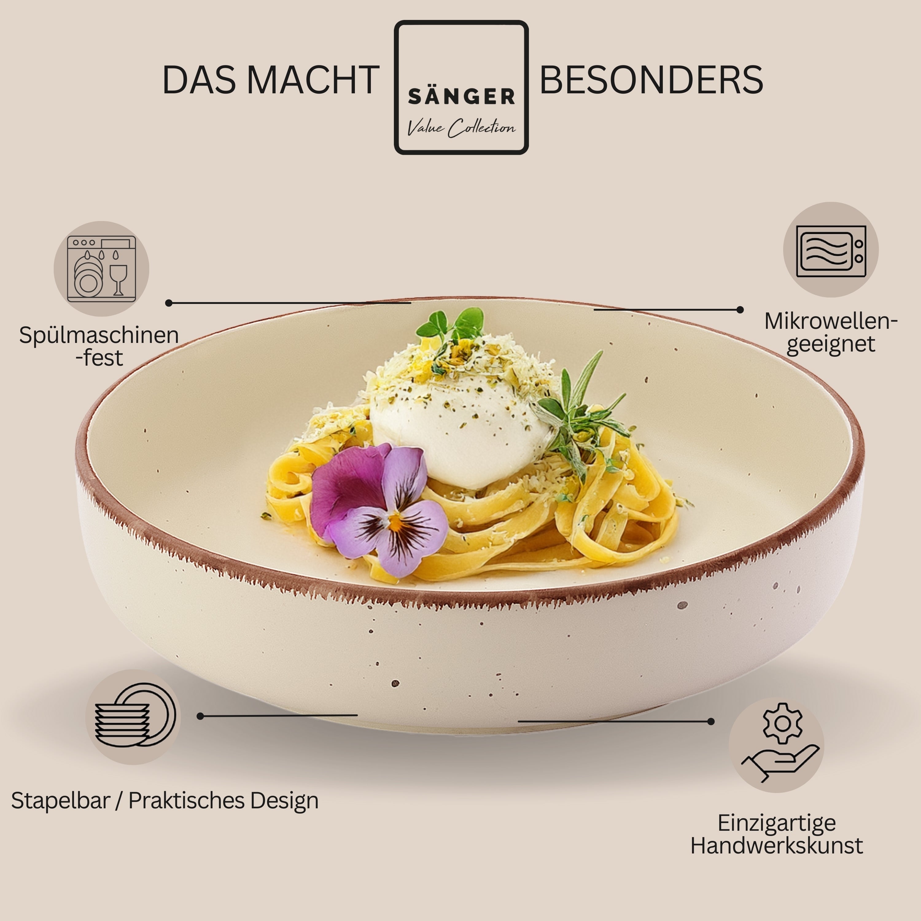 SÄNGER Steingut Pastaschalen Bombay Moonlight 4 teilig