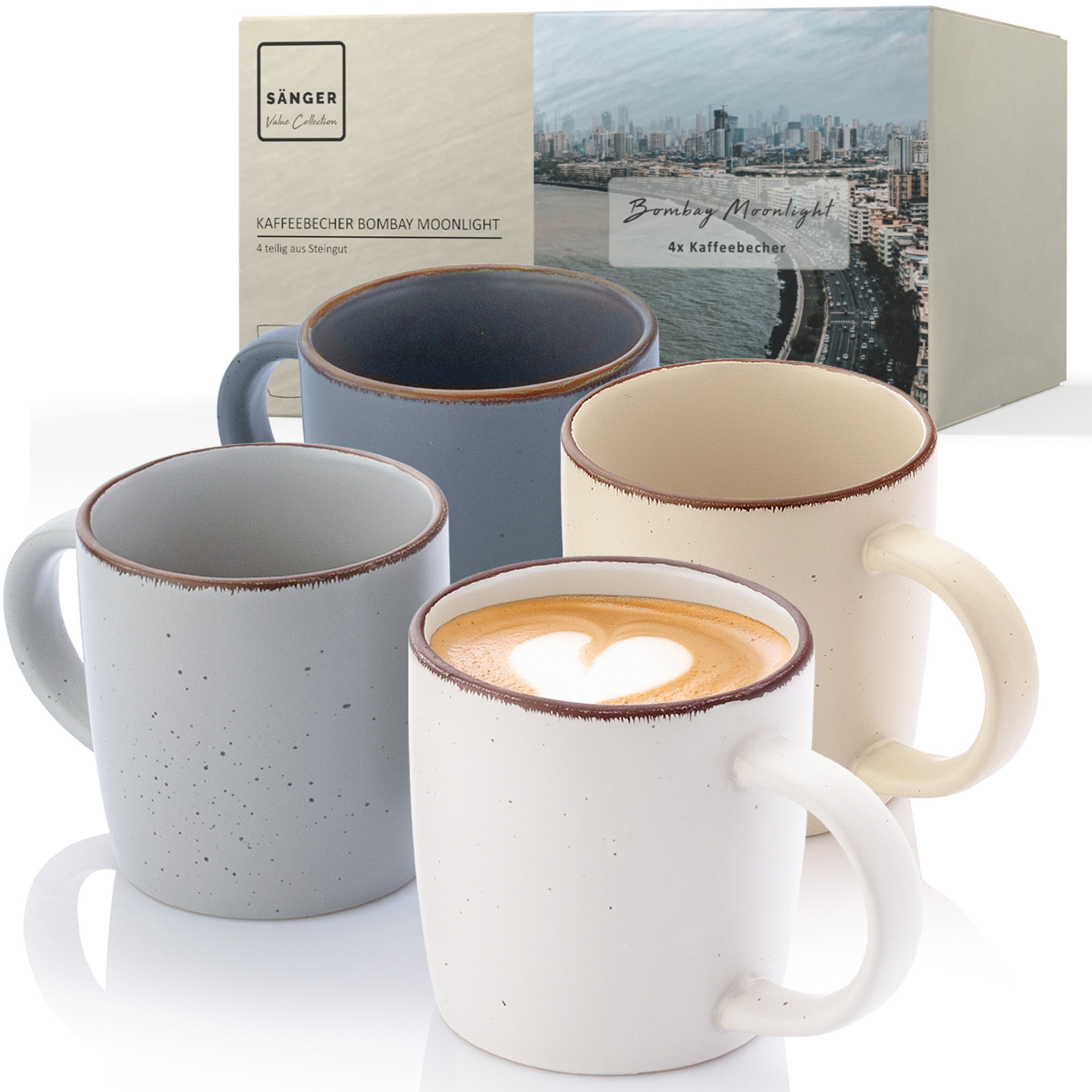 SÄNGER Steingut Kaffeebecher Bombay Moonlight 4 teilig