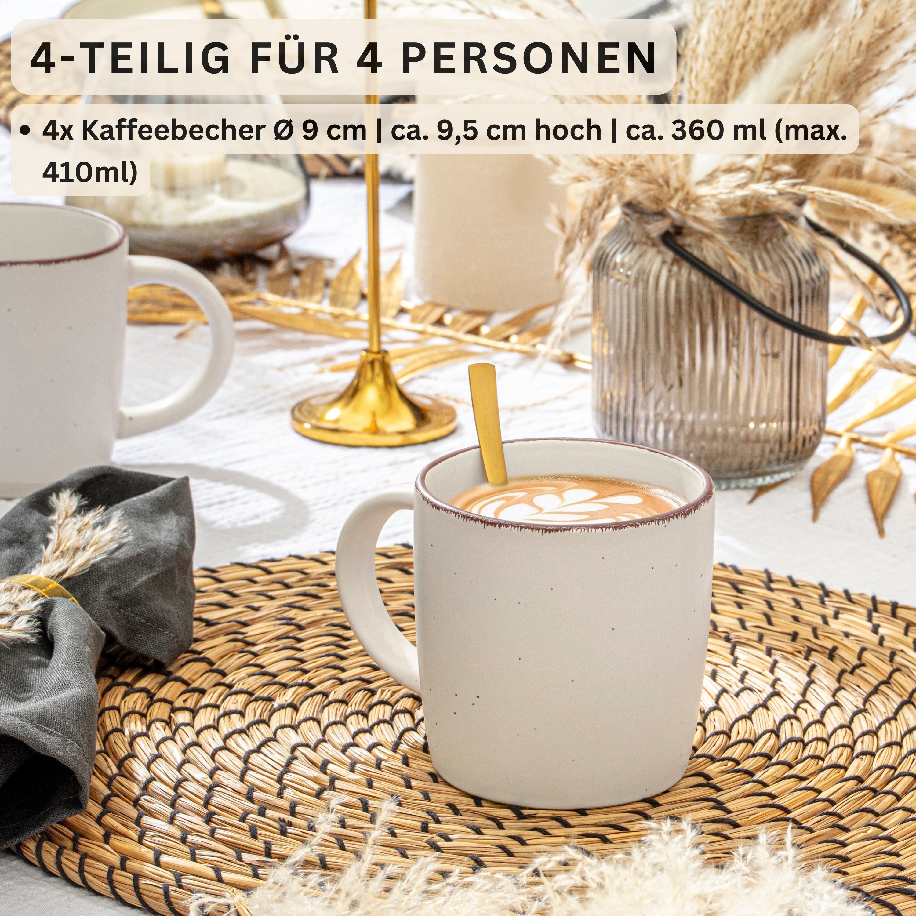 SÄNGER Steingut Kaffeebecher Bombay Moonlight 4 teilig