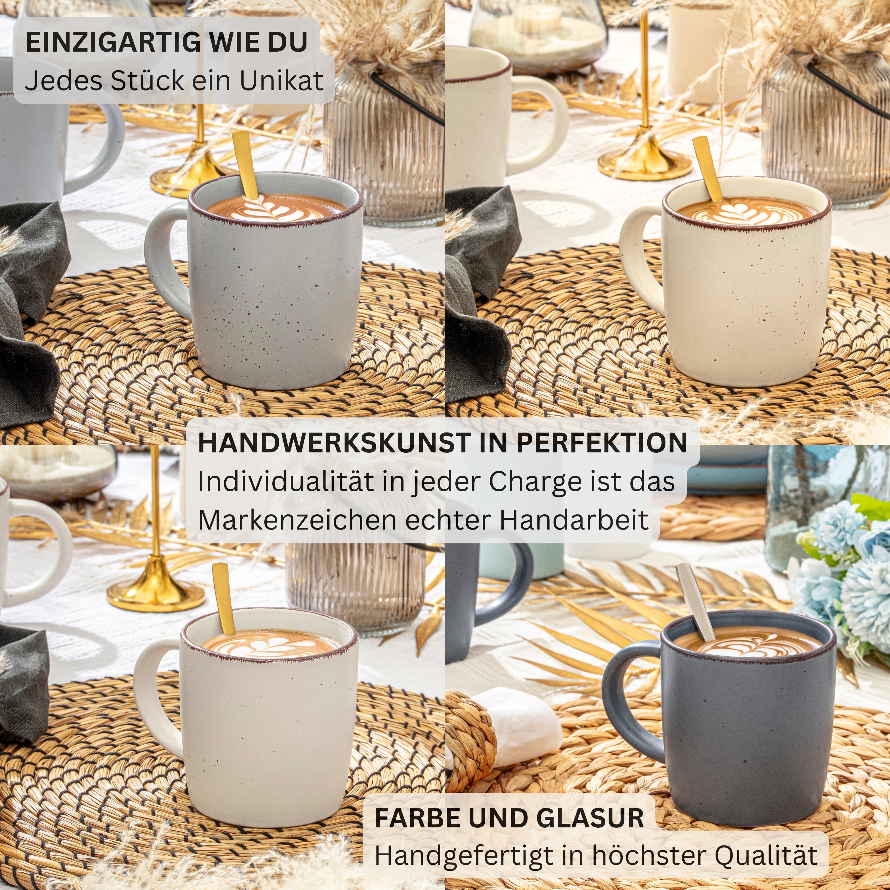 SÄNGER Steingut Kaffeebecher Bombay Moonlight 4 teilig