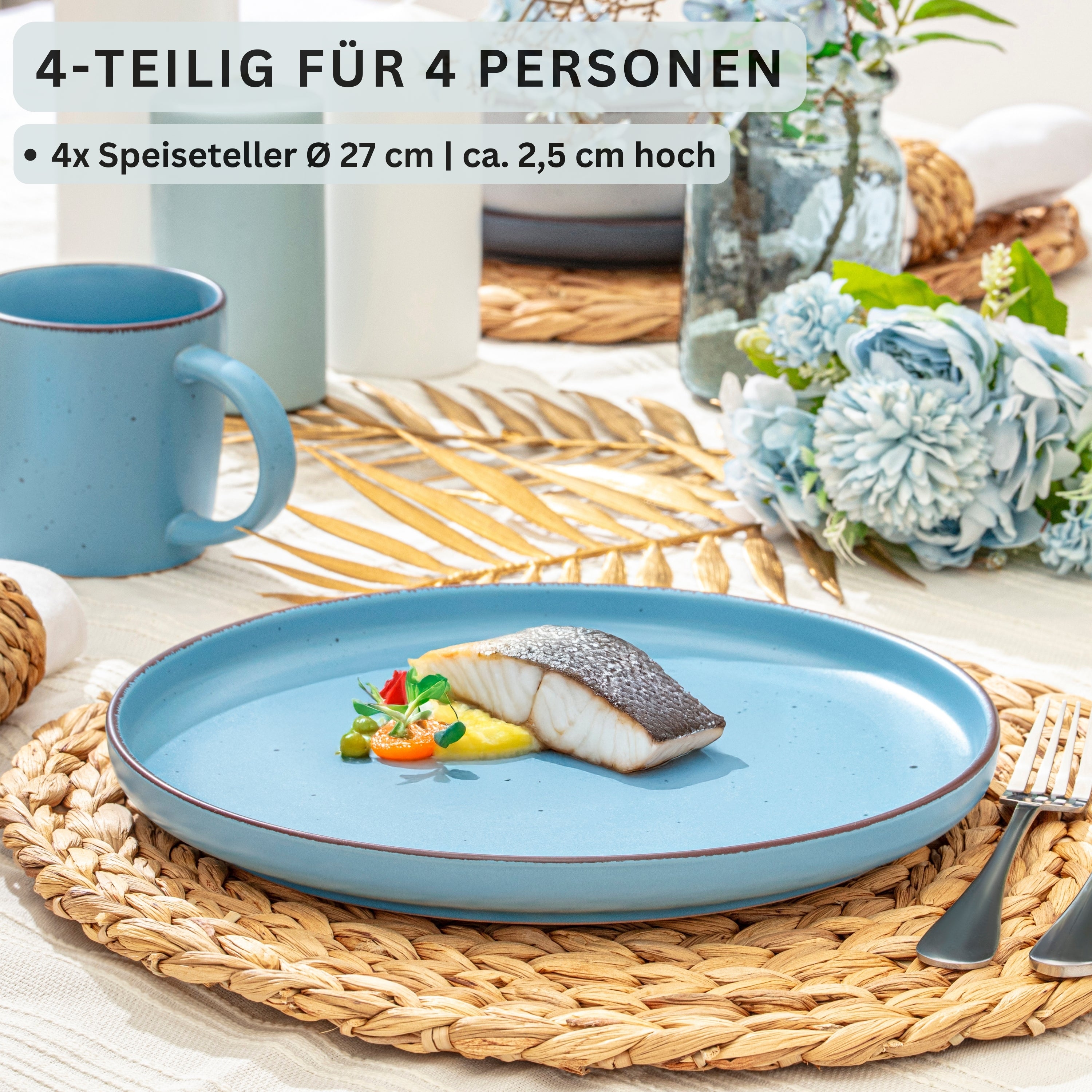 SÄNGER Steingut Speiseteller Bombay Meeresboden 4 teilig