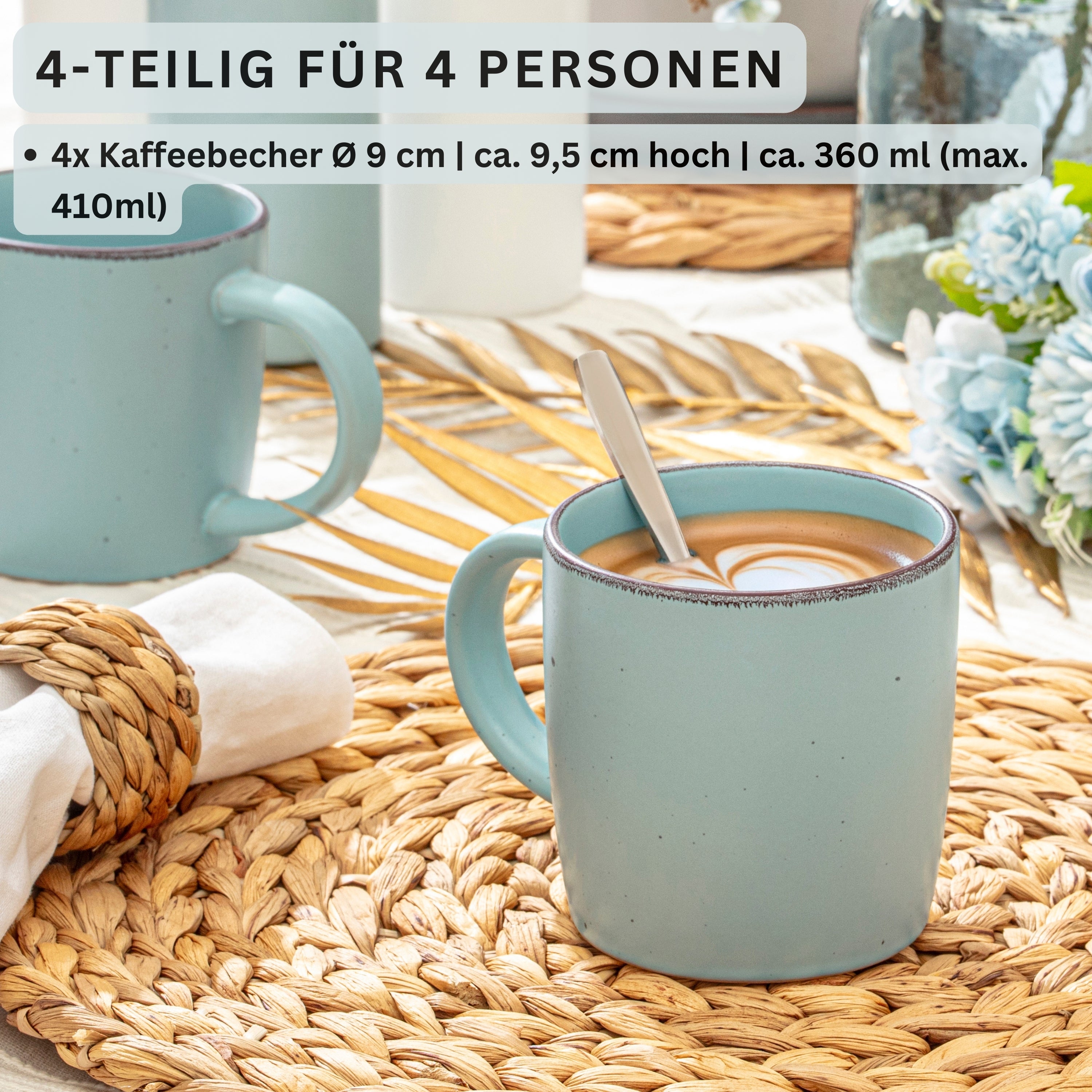SÄNGER Steingut Kaffeebecher Bombay Meeresboden 4 teilig