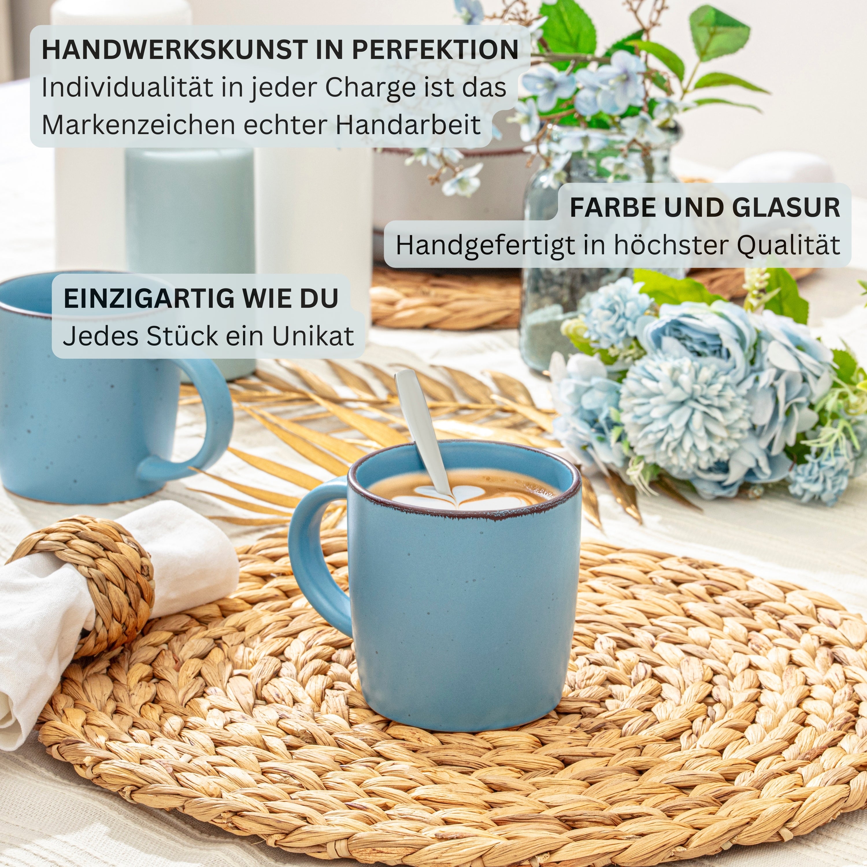 SÄNGER Steingut Kaffeebecher Bombay Meeresboden 4 teilig