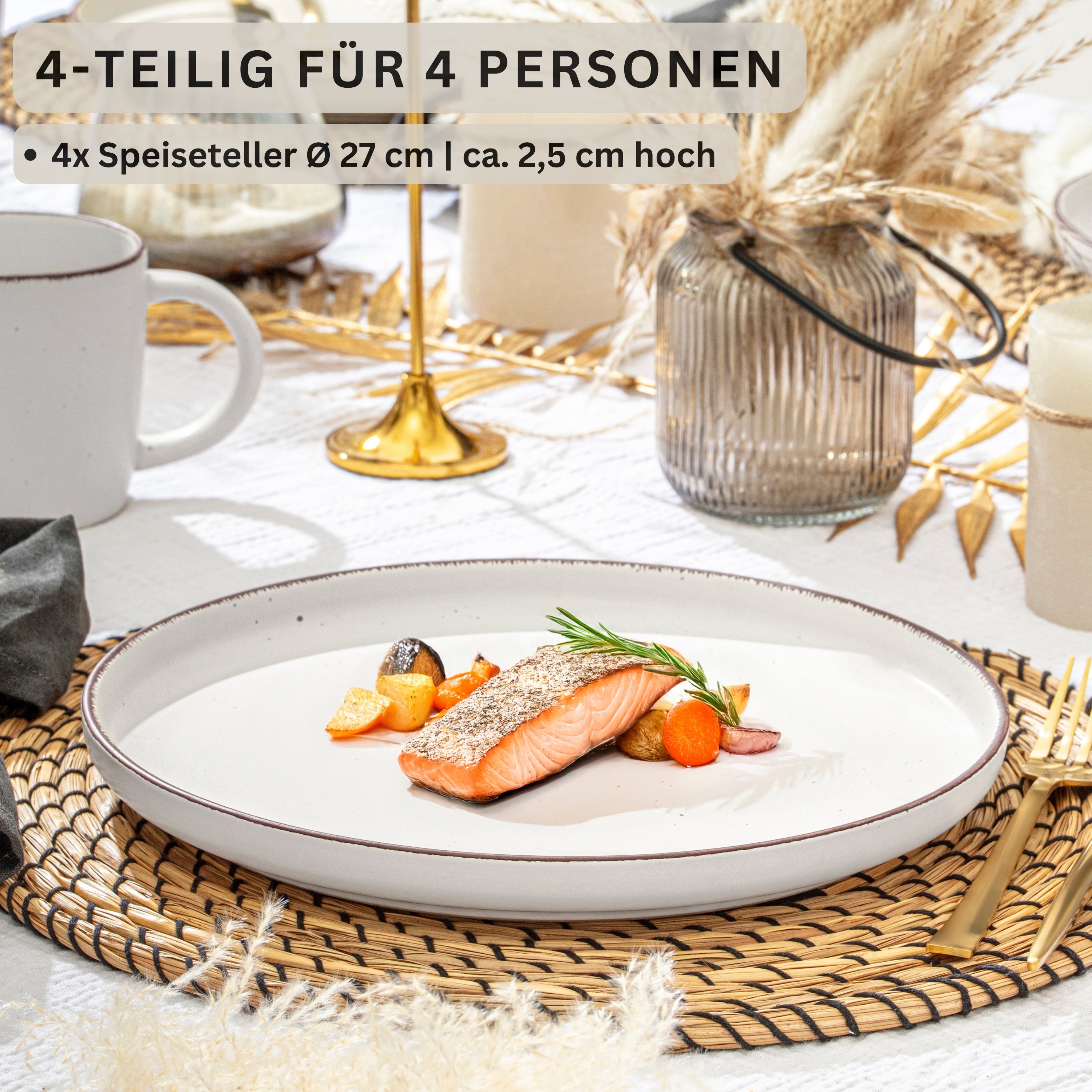 SÄNGER Steingut Speiseteller Bombay Ivory 4 teilig