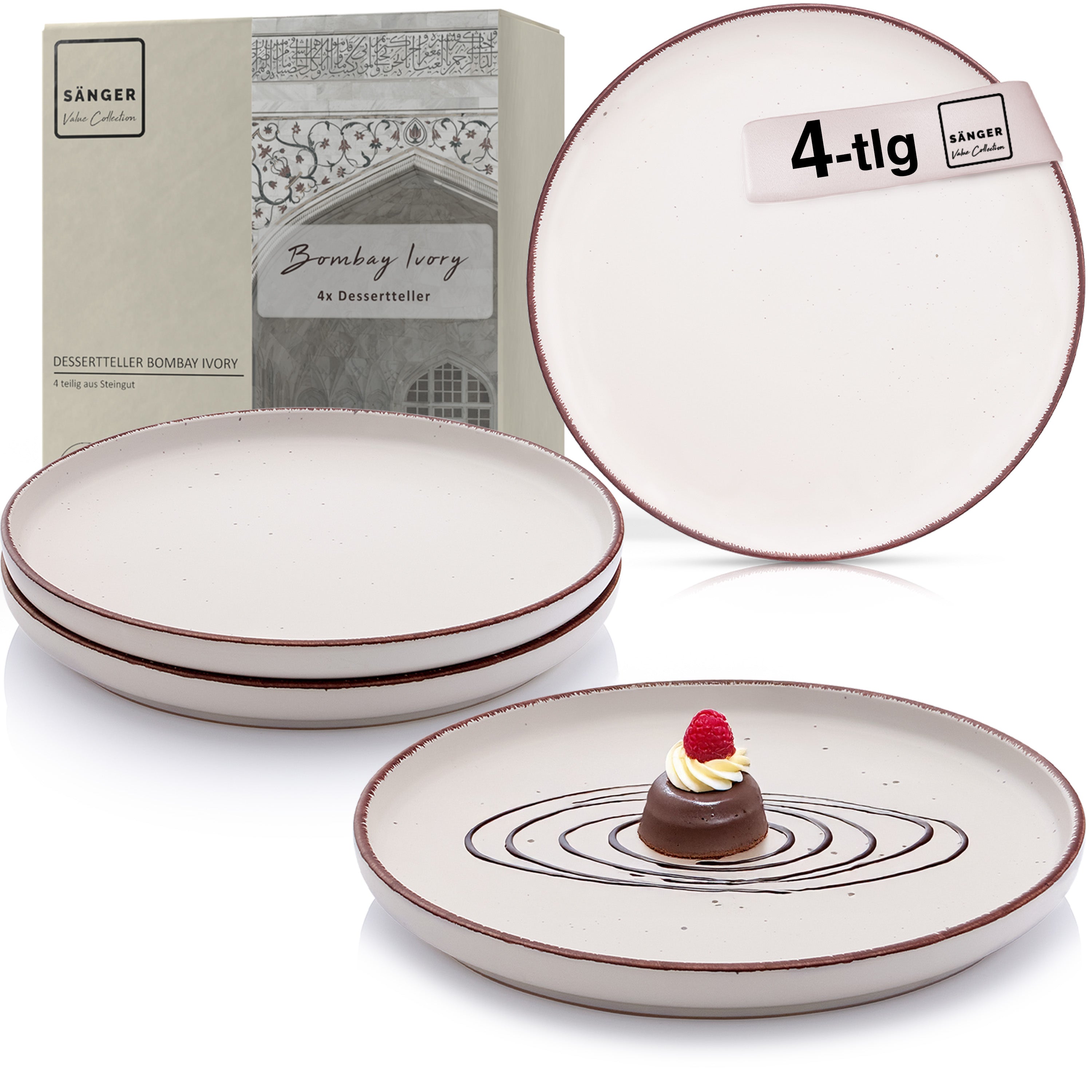 SÄNGER Steingut Dessertteller Bombay Ivory 4 teilig