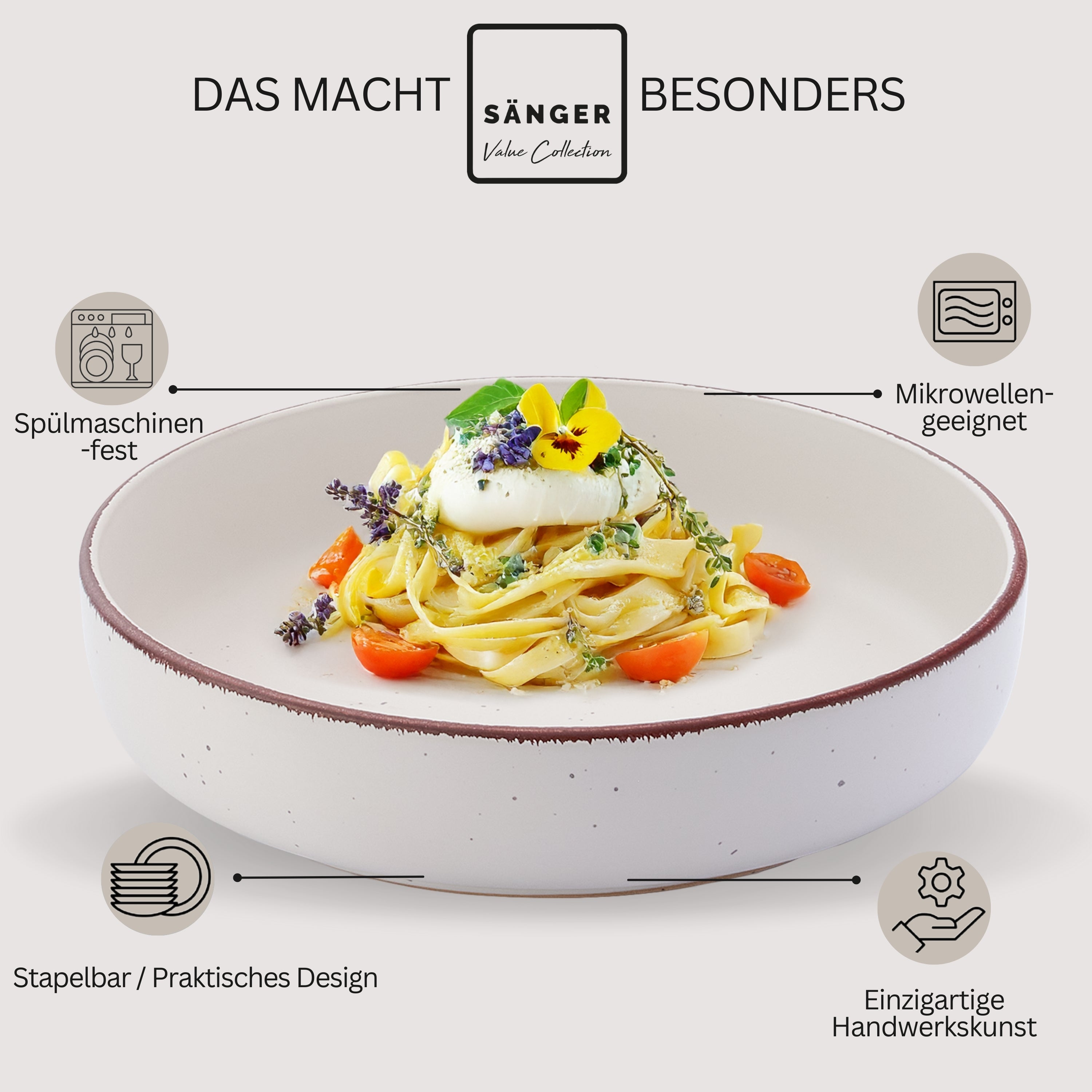 SÄNGER Steingut Pastaschalen Bombay Ivory 4 teilig