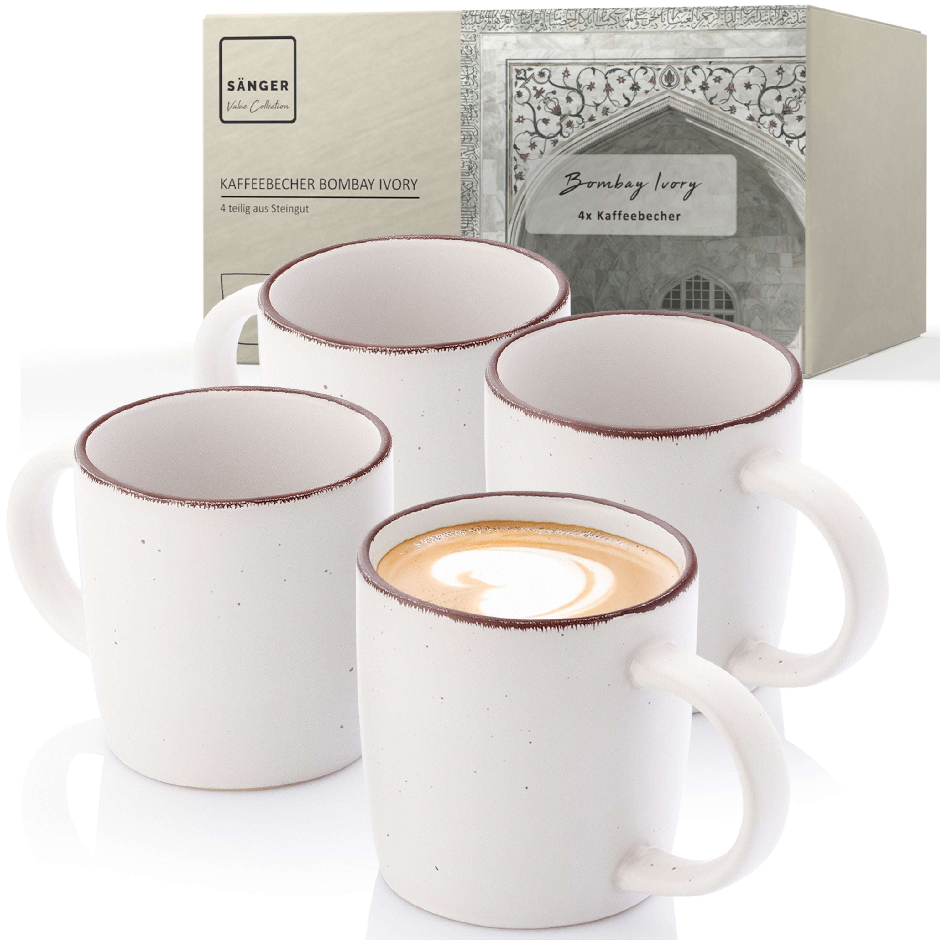 SÄNGER Steingut Kaffeebecher Bombay Ivory 4 teilig