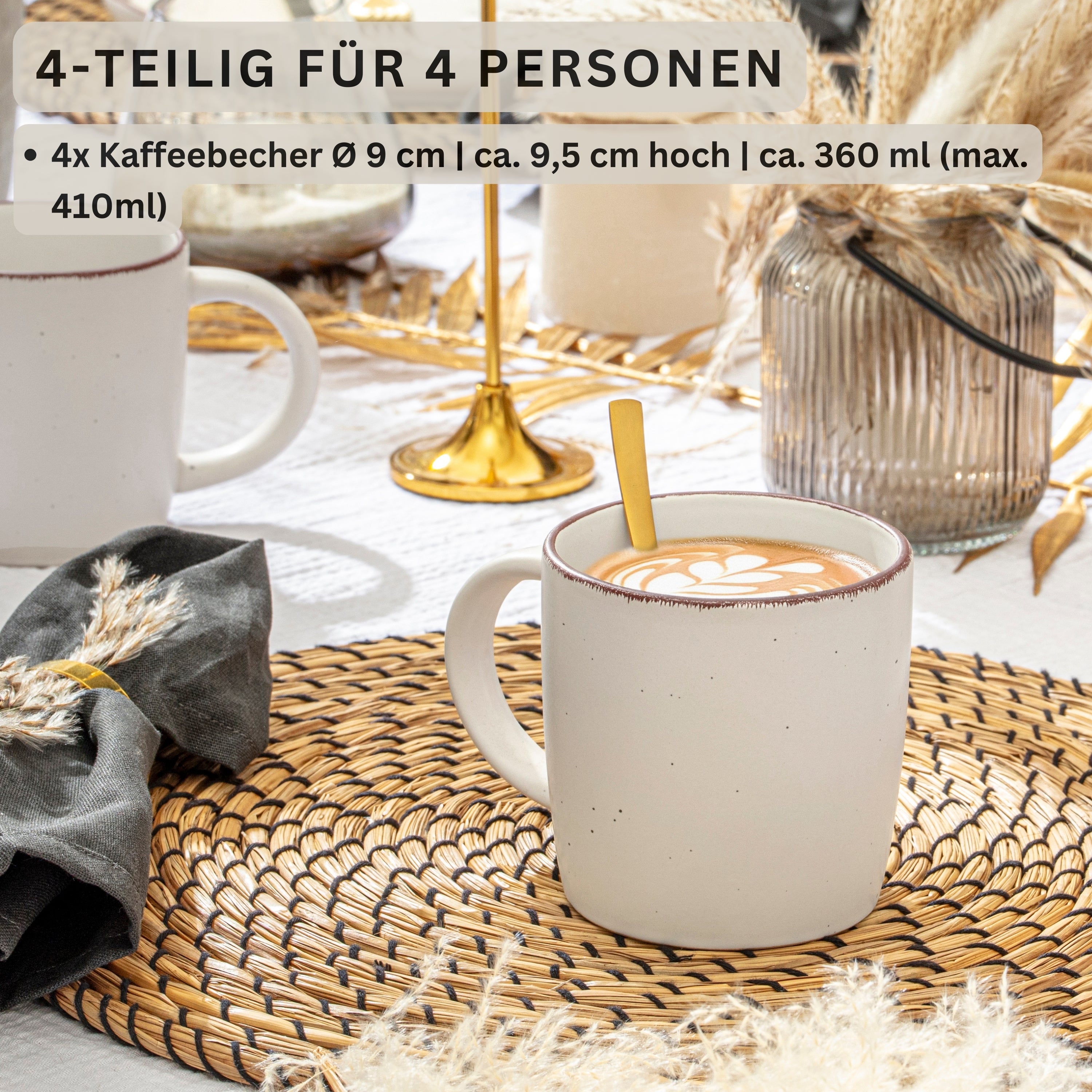 SÄNGER Steingut Kaffeebecher Bombay Ivory 4 teilig