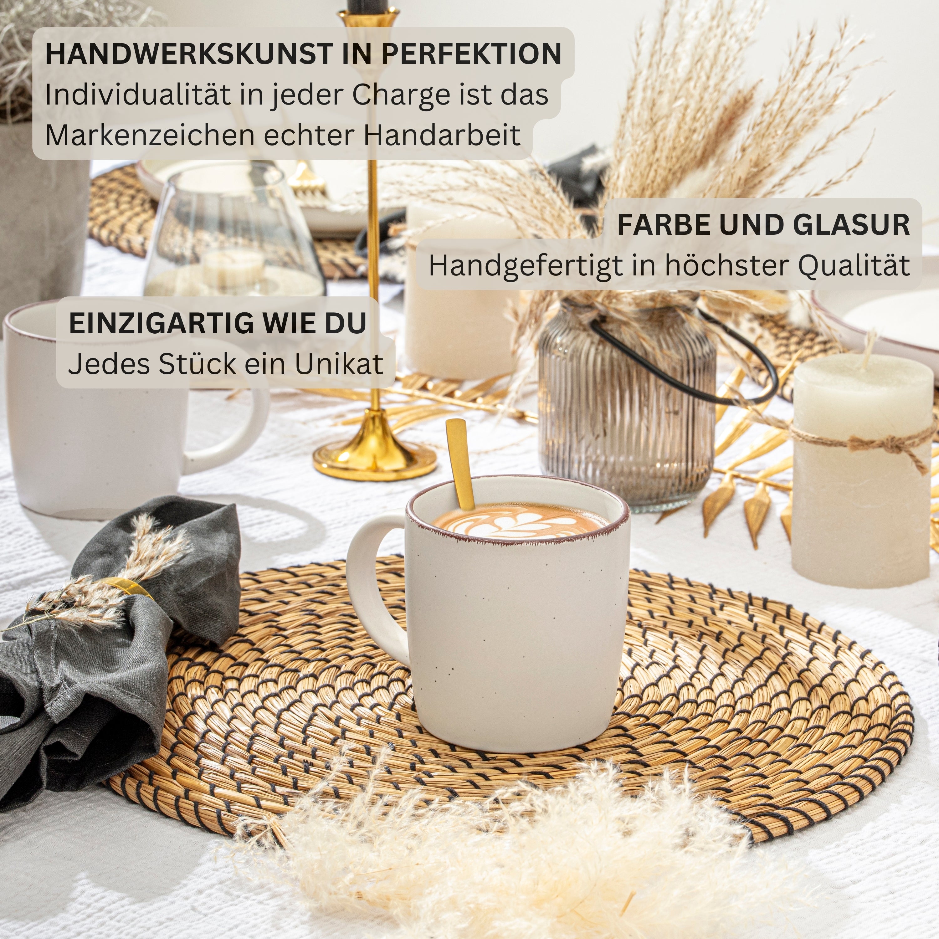 SÄNGER Steingut Kaffeebecher Bombay Ivory 4 teilig