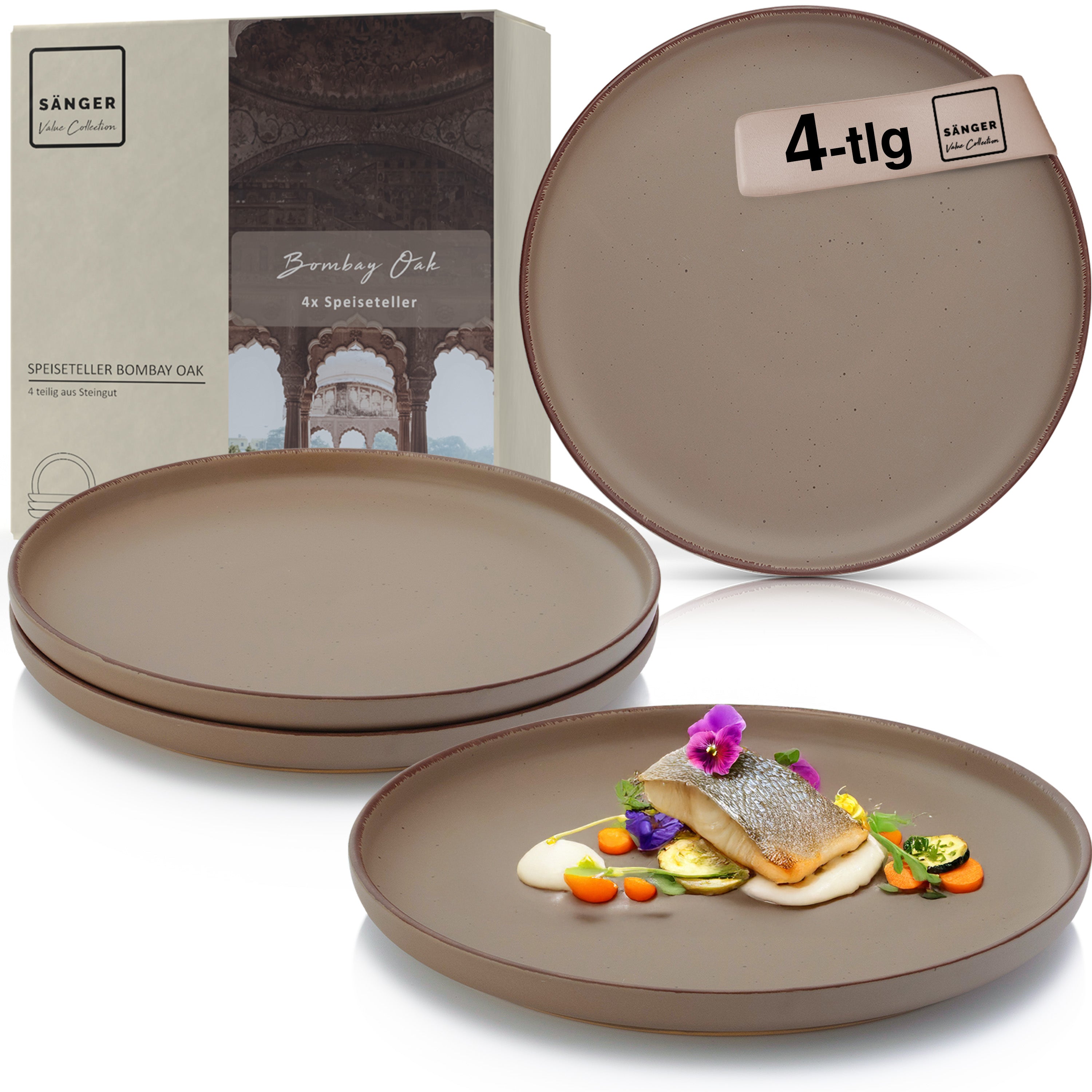 SÄNGER Steingut Speiseteller Bombay Oak 4 teilig