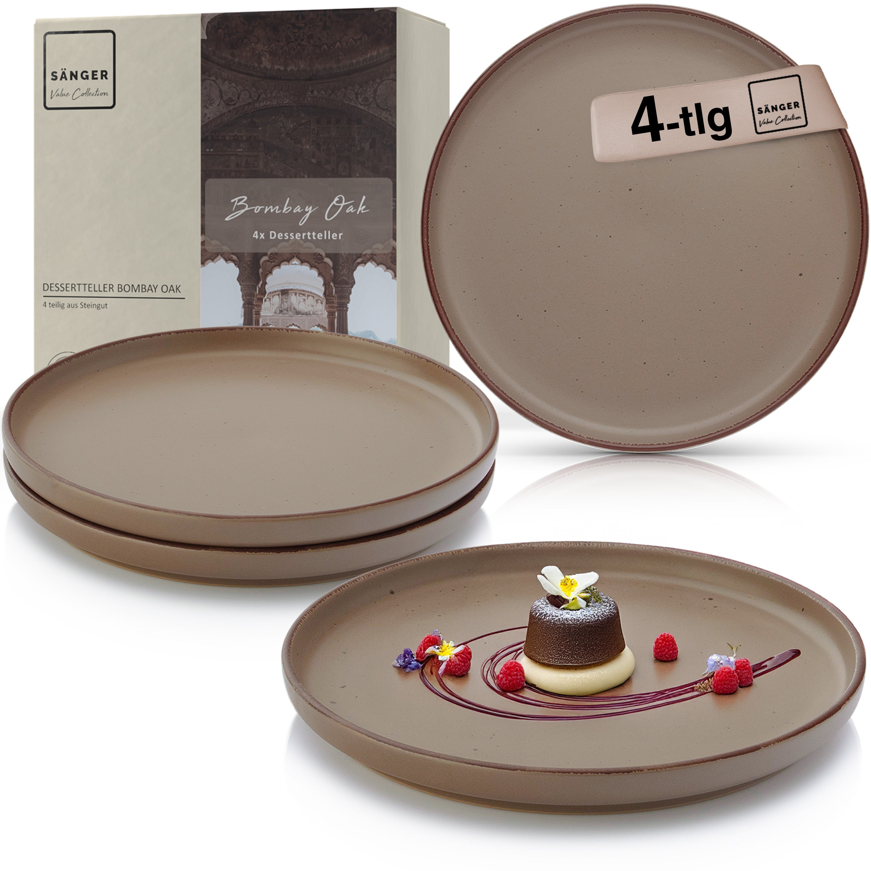 SÄNGER Steingut Dessertteller Bombay Oak 4 teilig