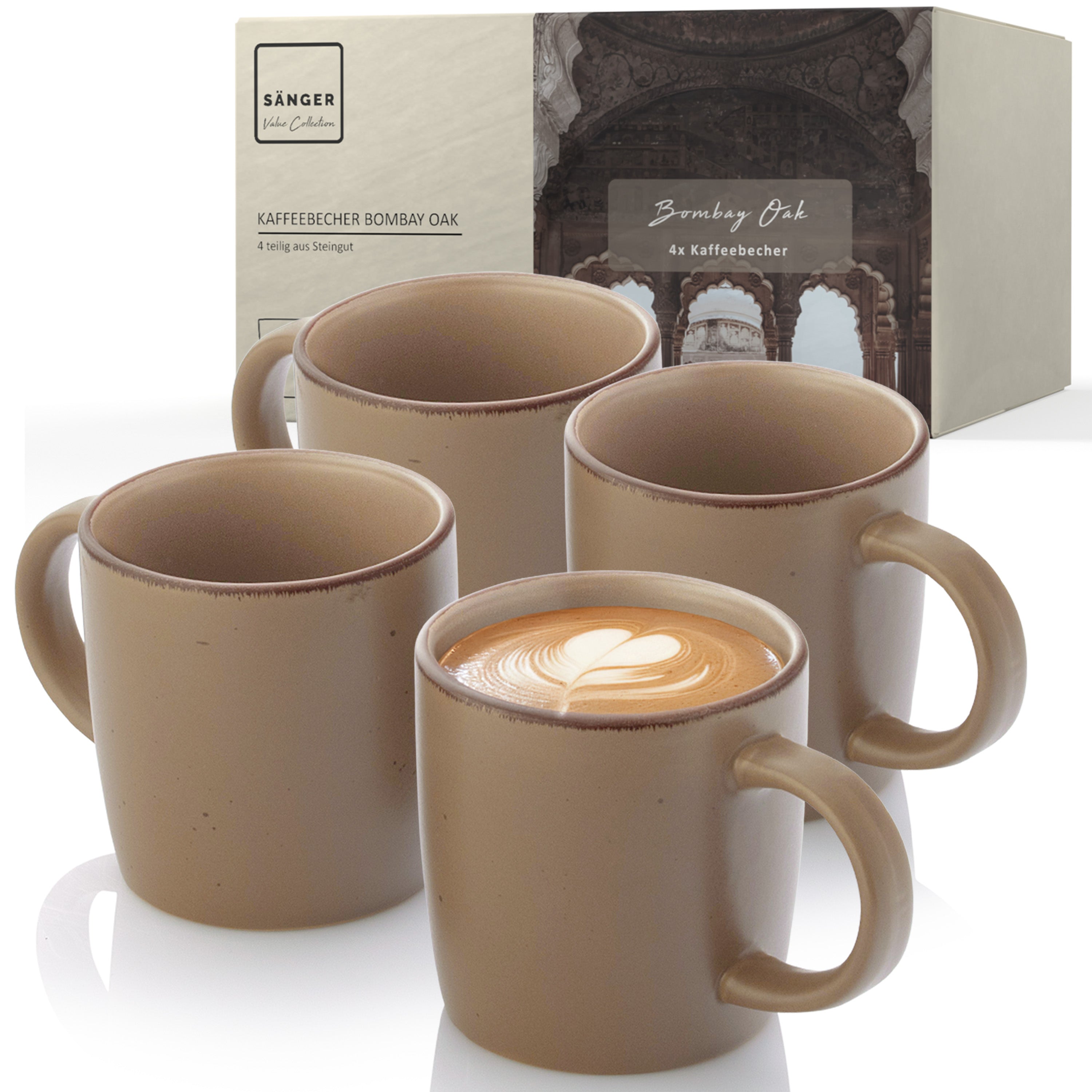 SÄNGER Steingut Kaffeebecher Bombay Oak 4 teilig