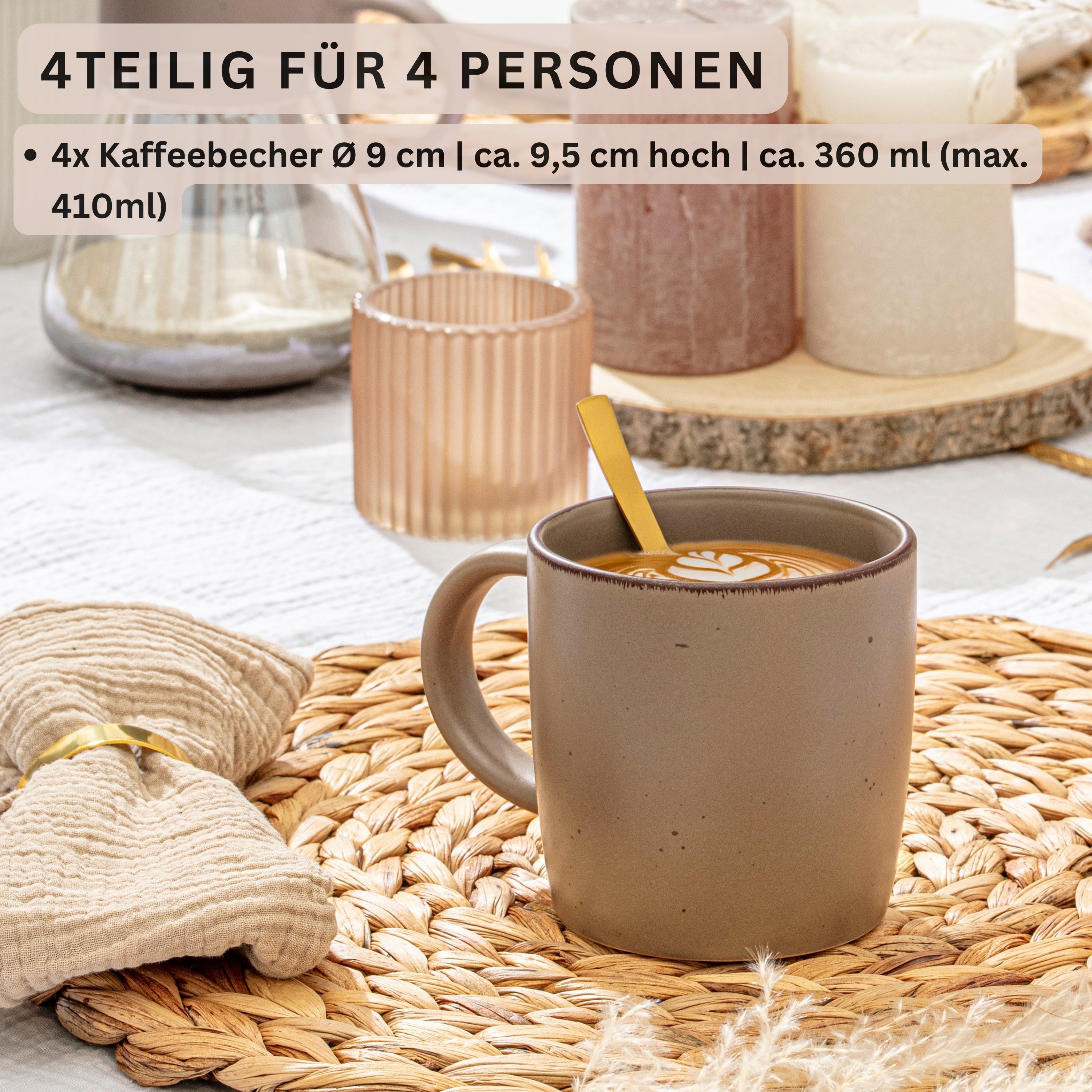 SÄNGER Steingut Kaffeebecher Bombay Oak 4 teilig