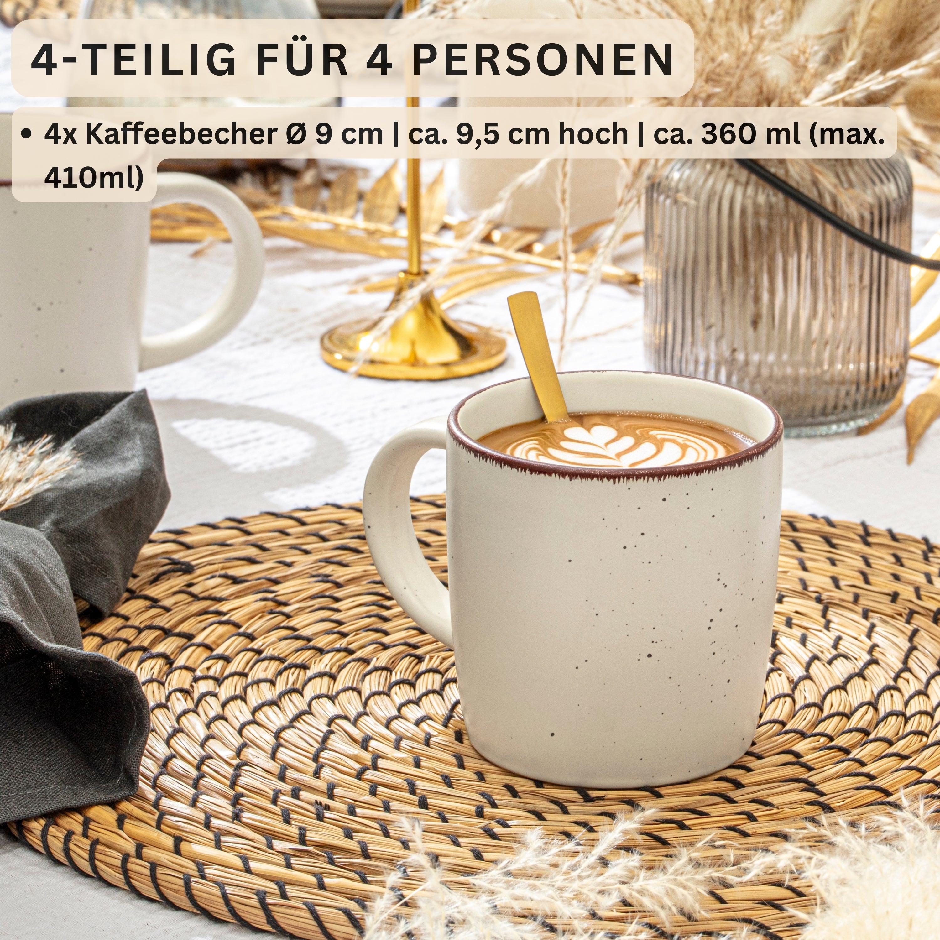 SÄNGER Steingut Kaffeebecher Bombay Beach 4 teilig