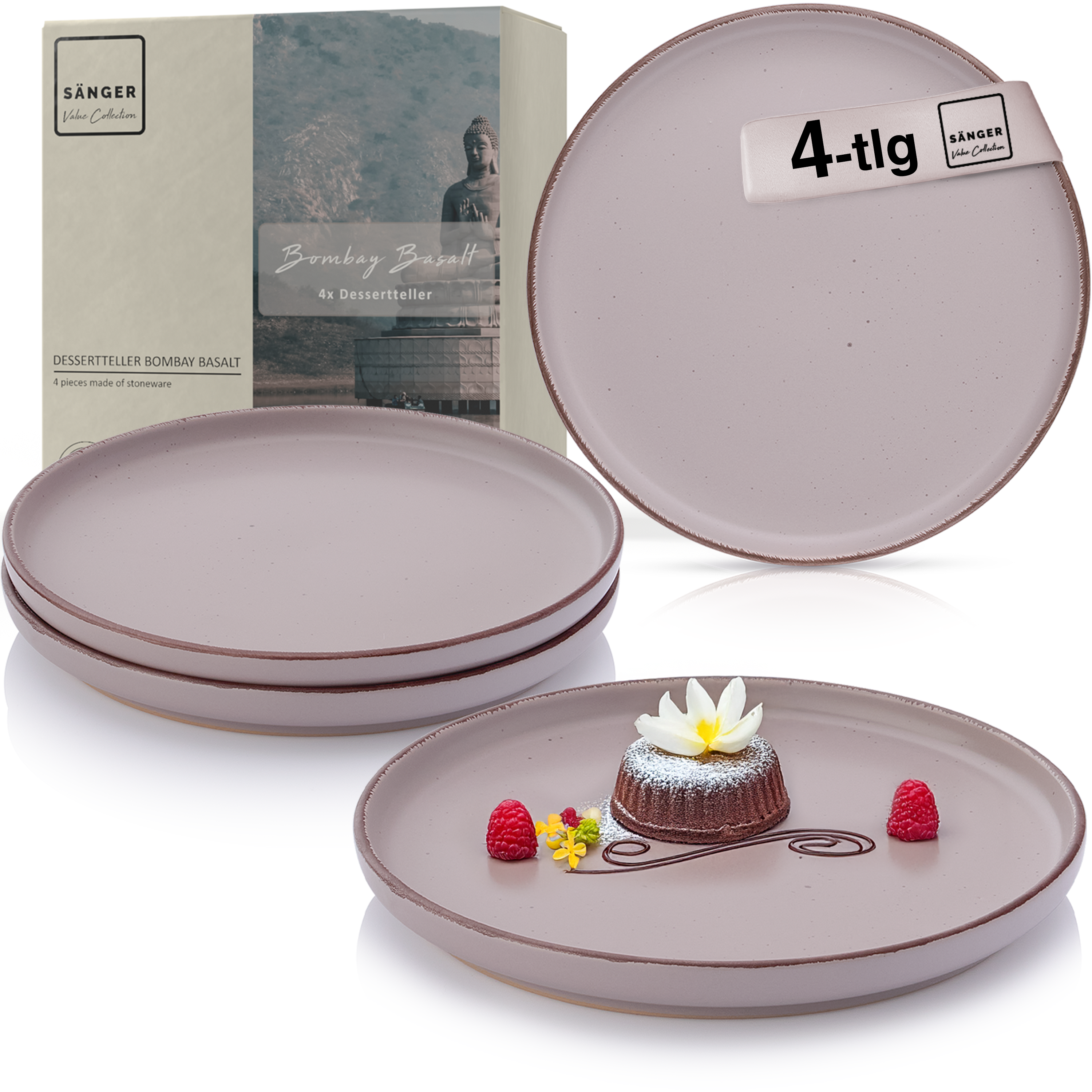 SÄNGER Steingut Dessertteller Bombay Basalt 4 teilig