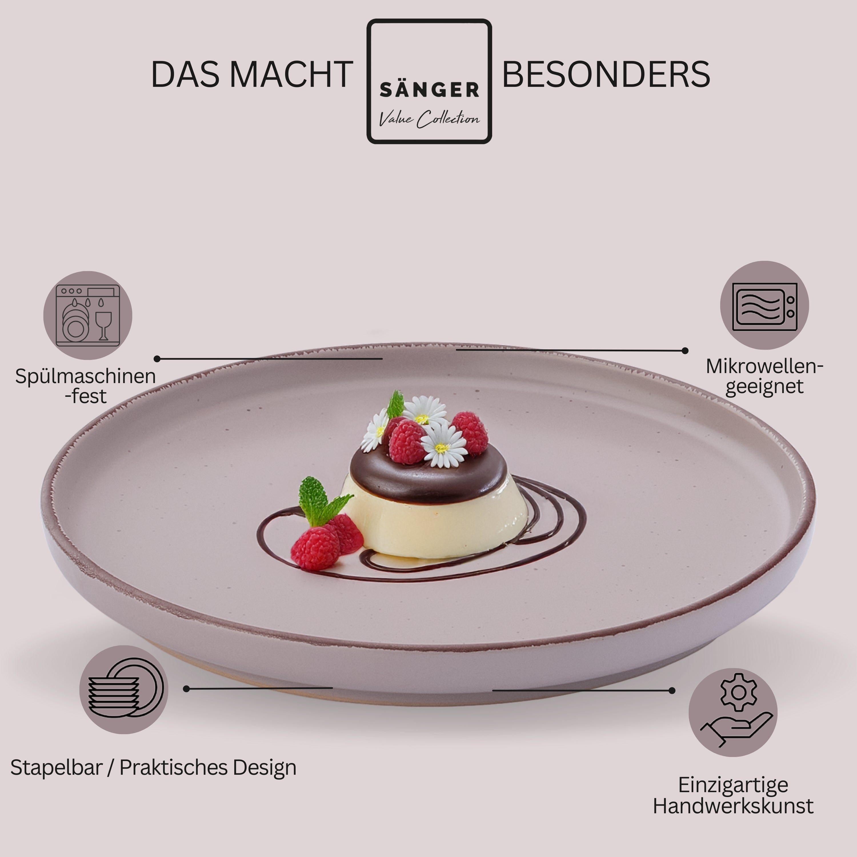 SÄNGER Steingut Dessertteller Bombay Basalt 4 teilig