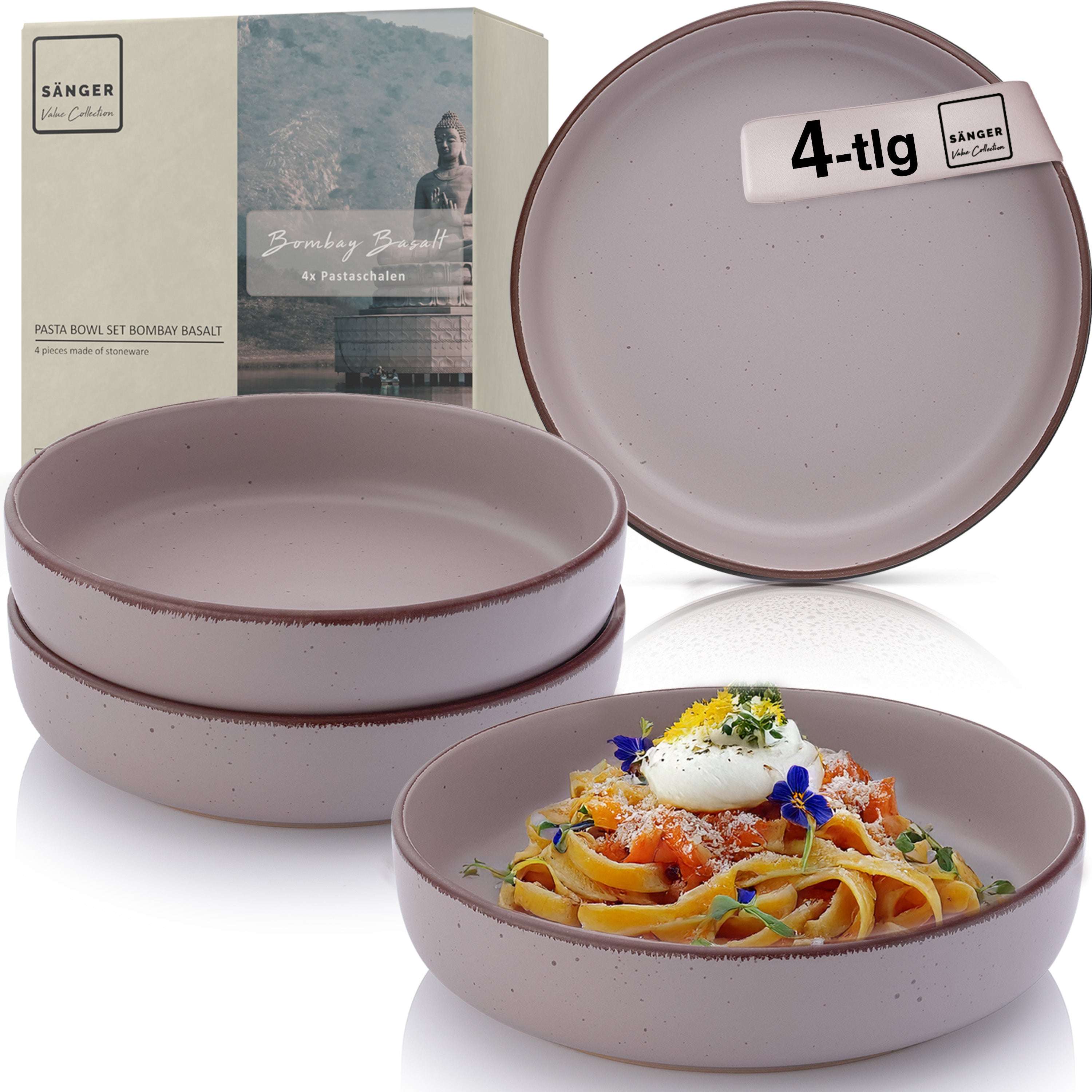 SÄNGER Steingut Pastaschalen Bombay Basalt 4 teilig