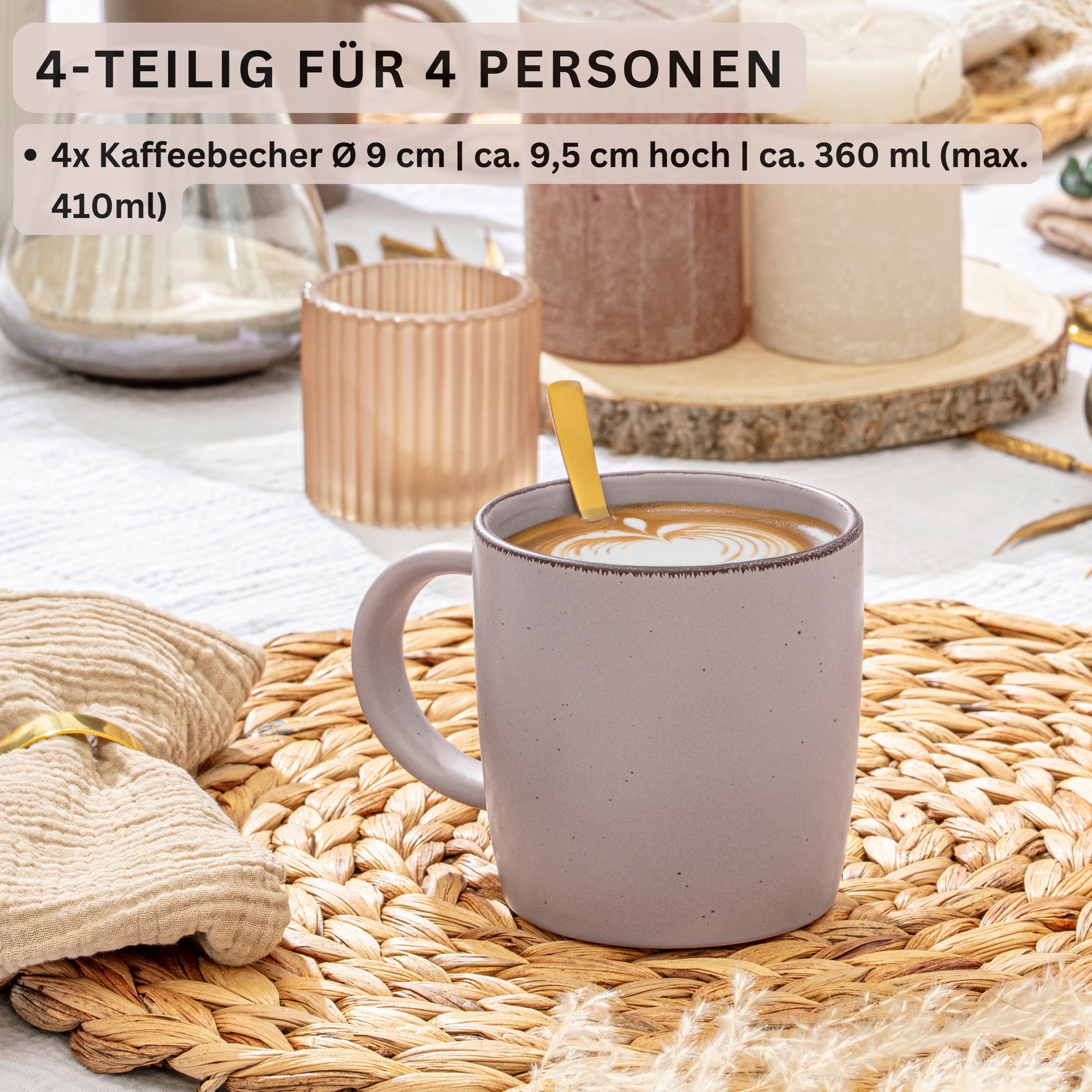 SÄNGER Steingut Kaffeebecher Bombay Basalt 4 teilig