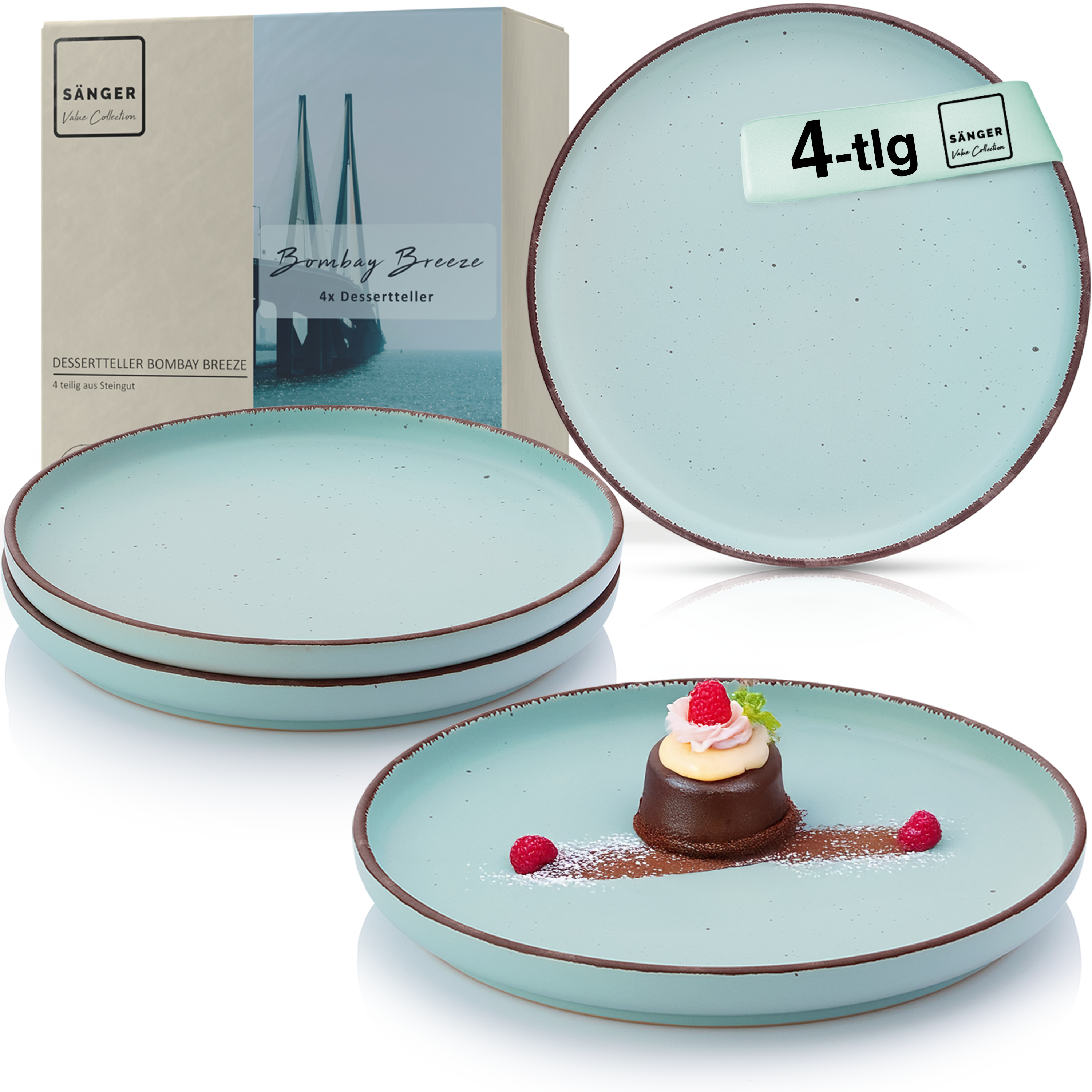 SÄNGER Steingut Dessertteller Bombay Breeze 4 teilig
