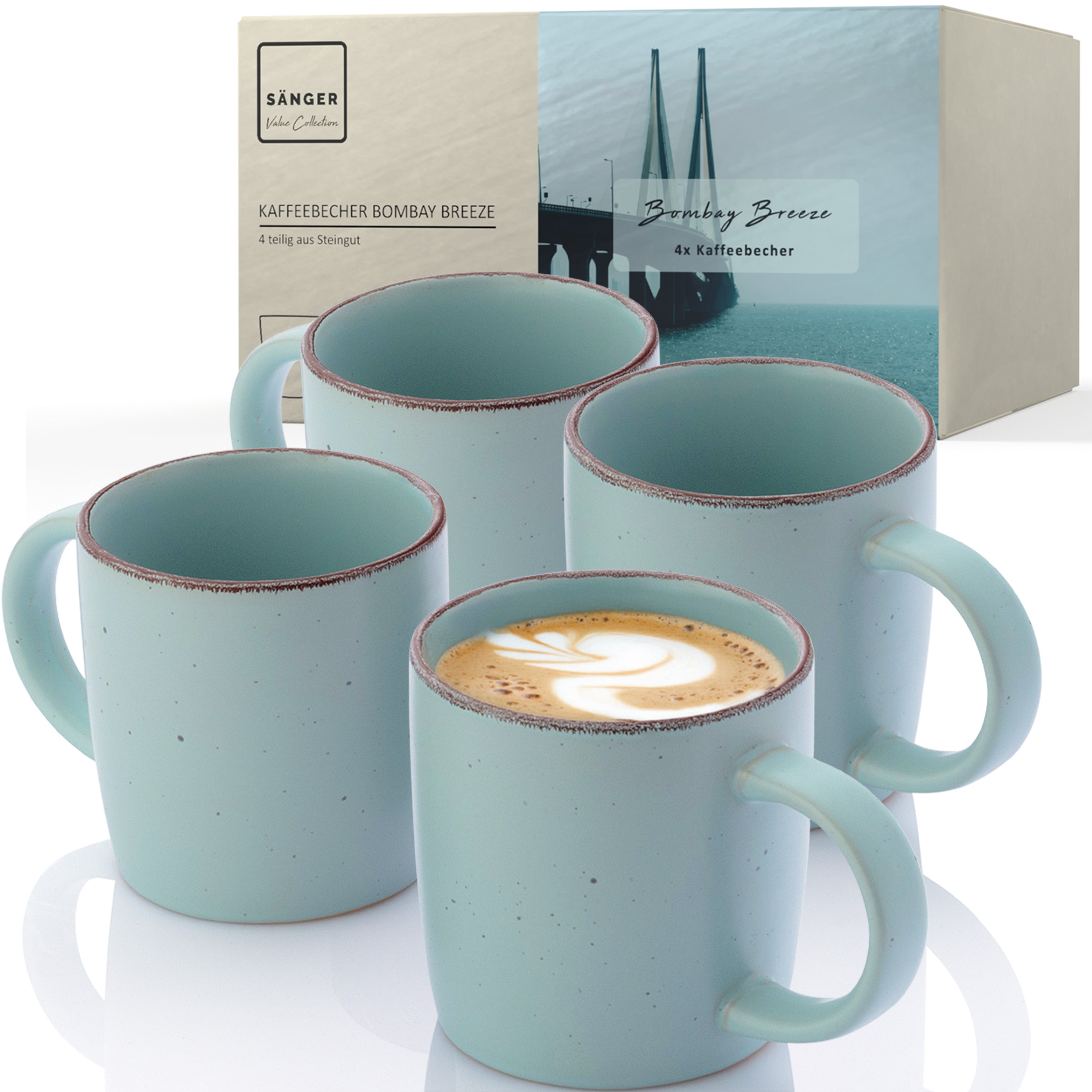 SÄNGER Steingut Kaffeebecher Bombay Breeze 4 teilig