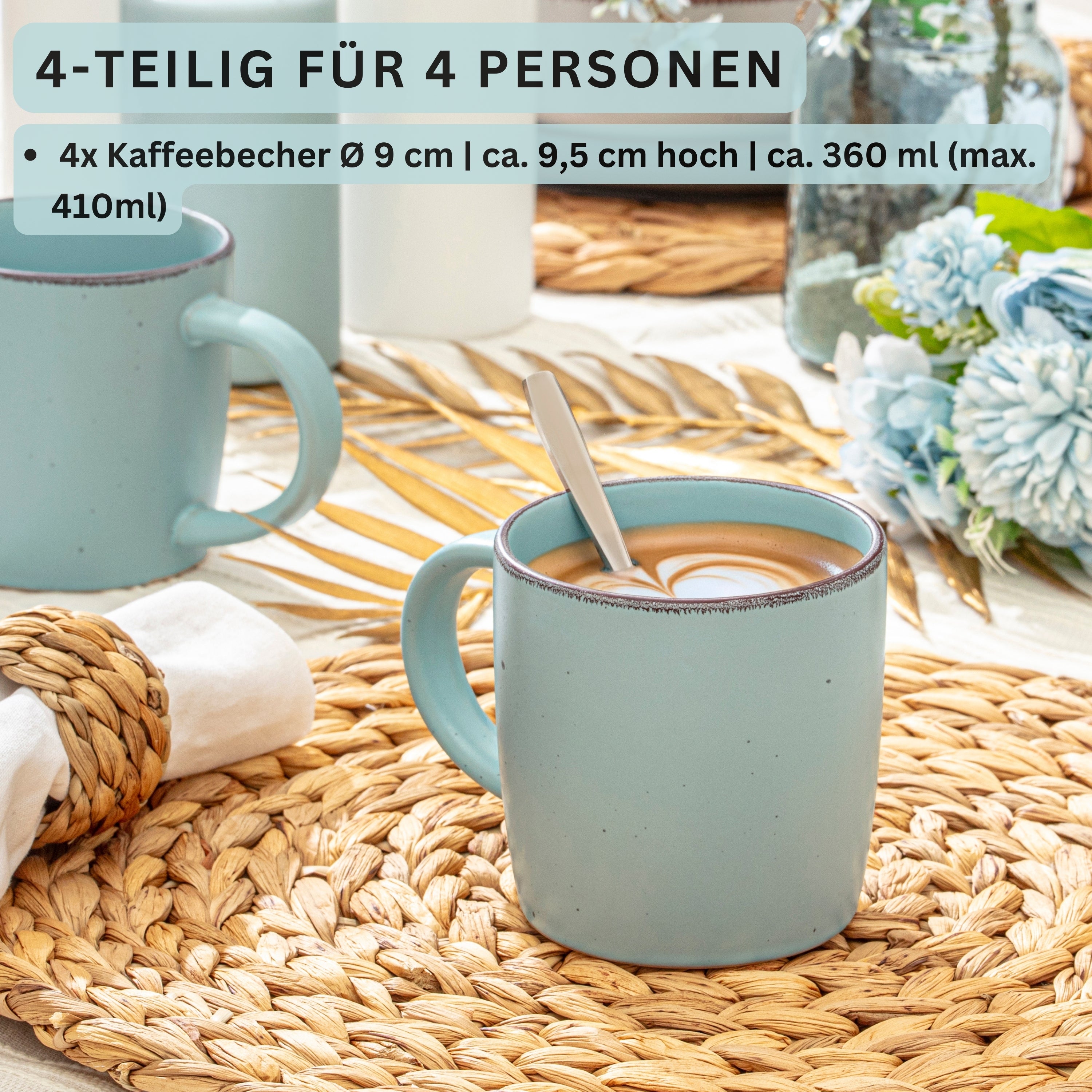 SÄNGER Steingut Kaffeebecher Bombay Breeze 4 teilig