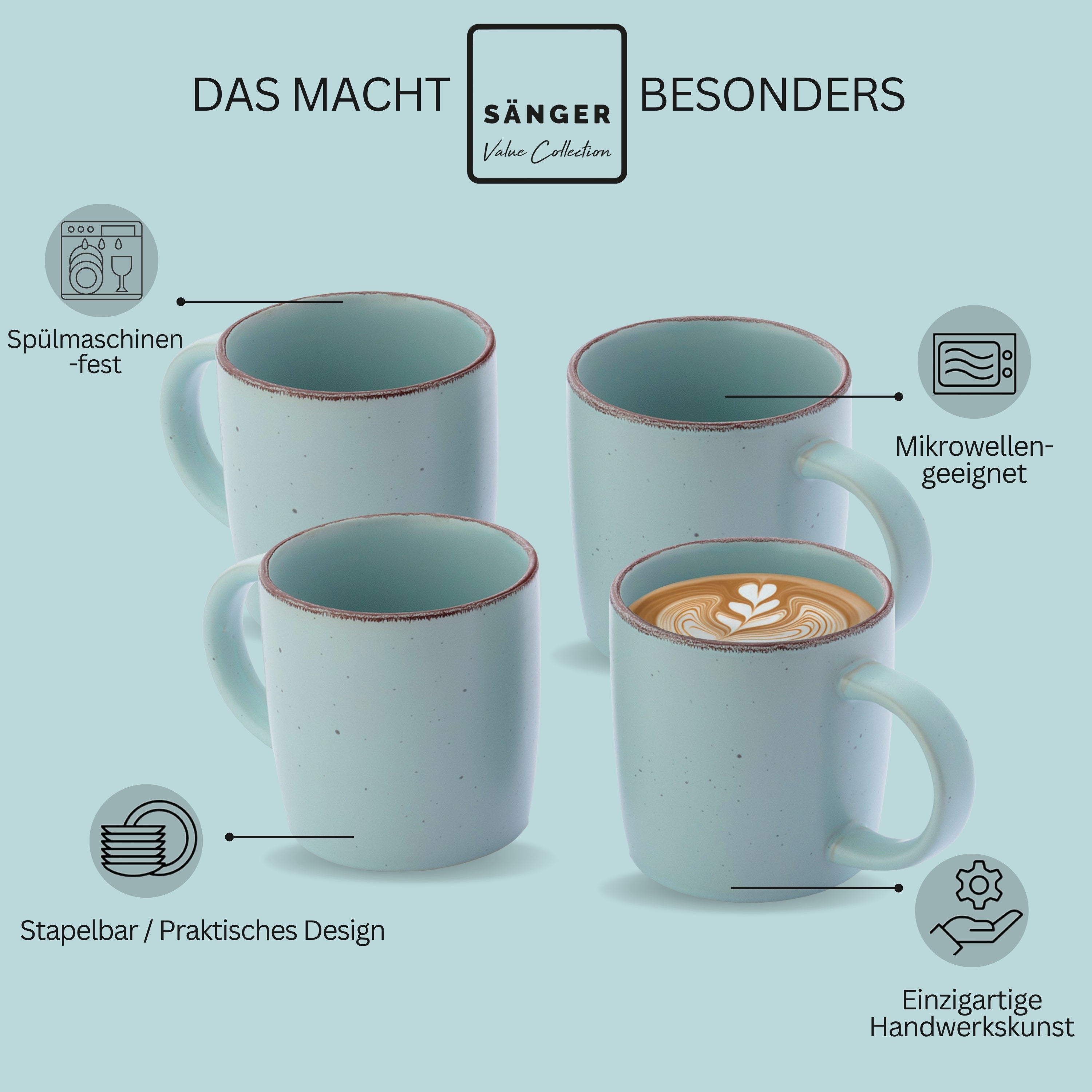 SÄNGER Steingut Kaffeebecher Bombay Breeze 4 teilig