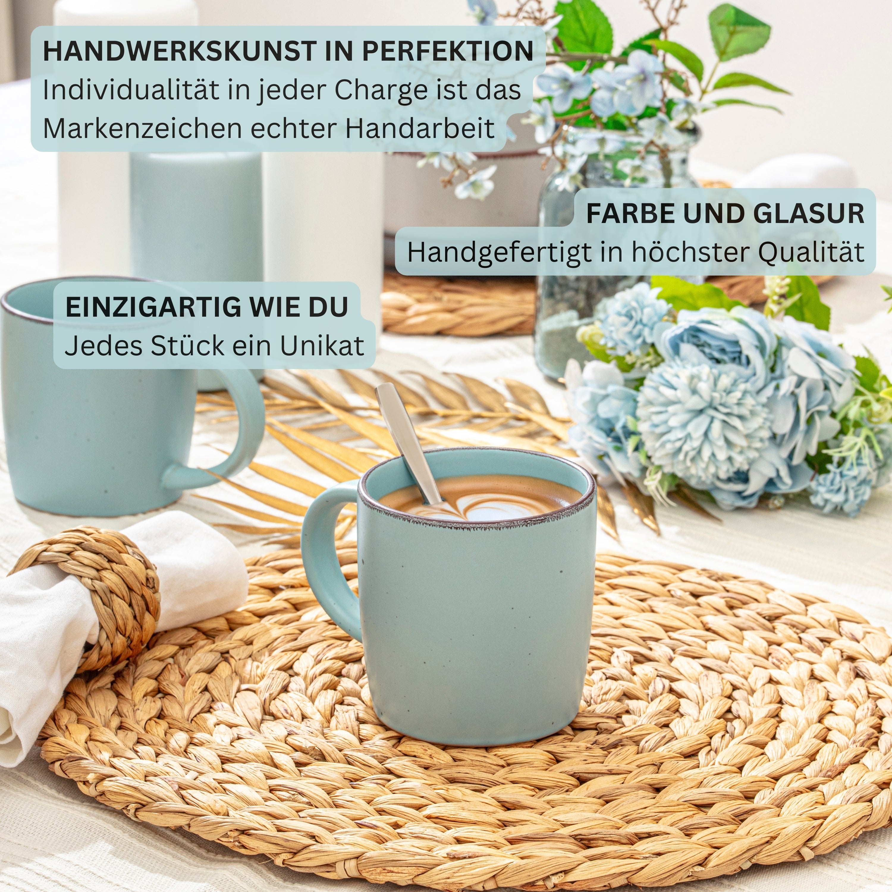 SÄNGER Steingut Kaffeebecher Bombay Breeze 4 teilig