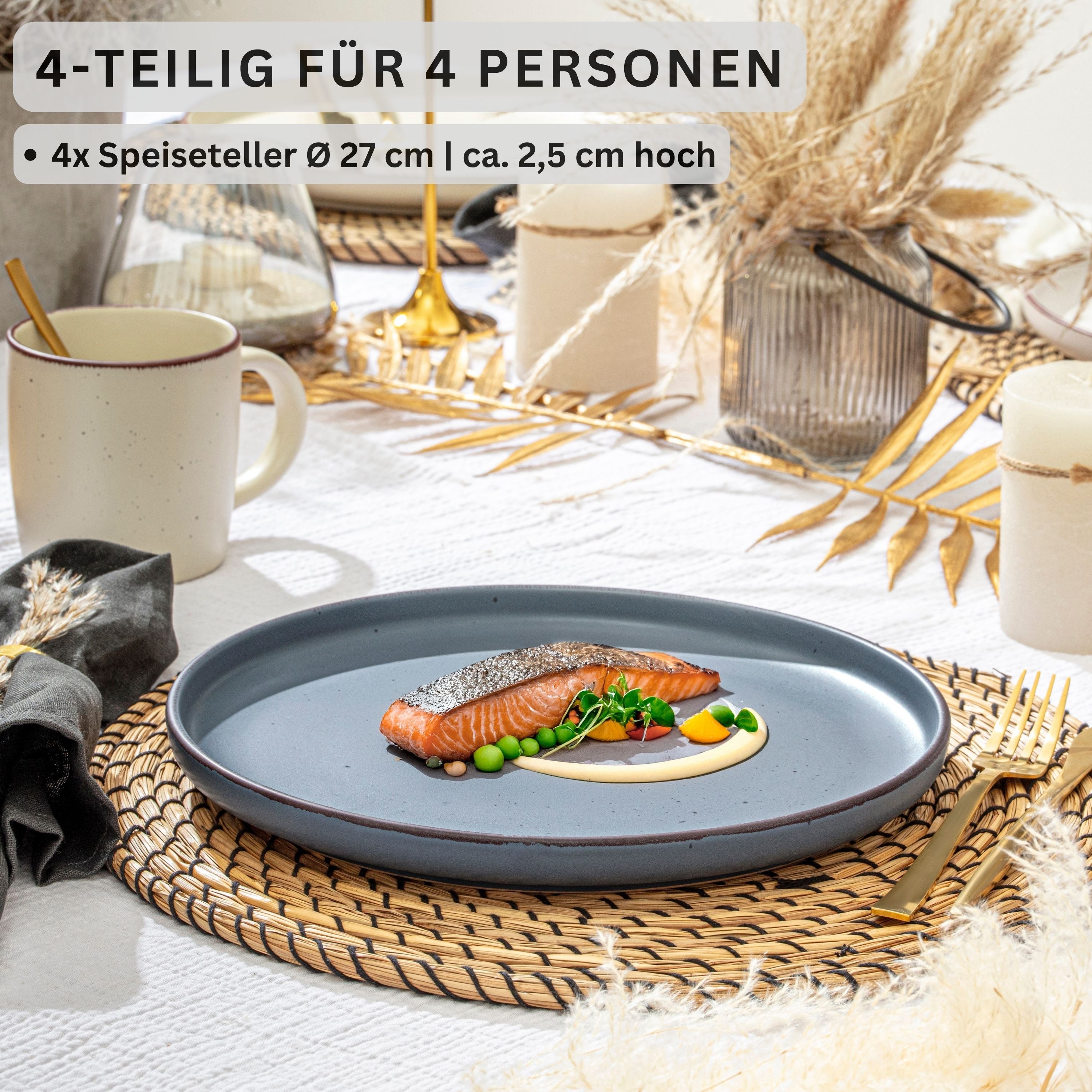 SÄNGER Steingut Speiseteller Bombay Graphit 4 teilig