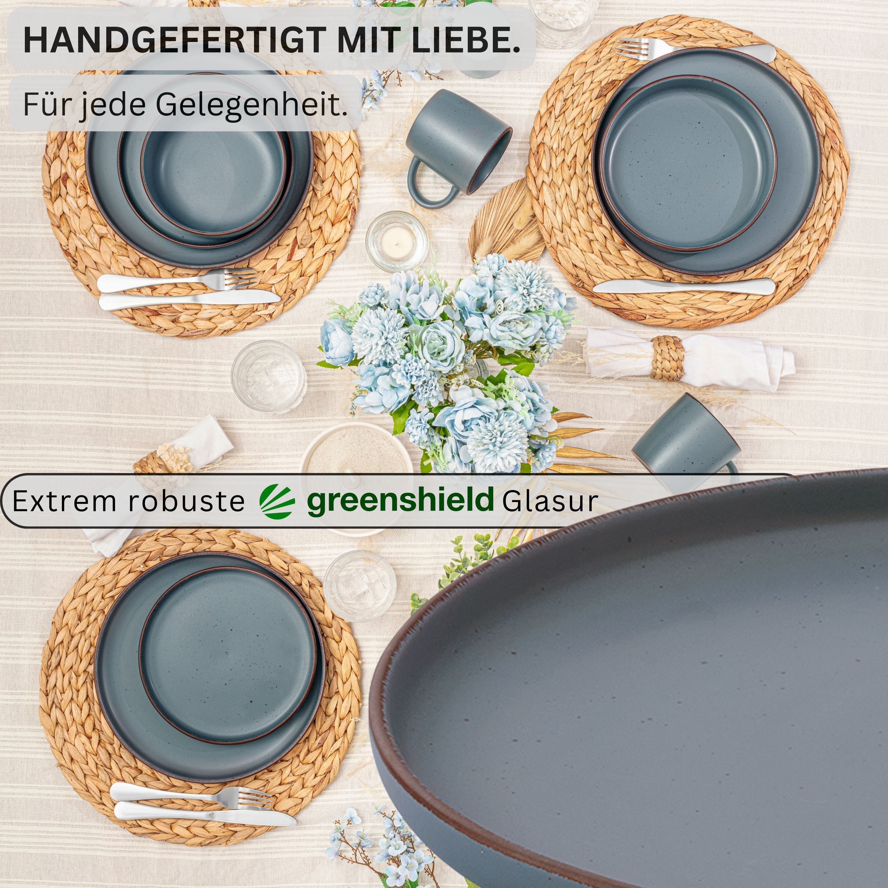 SÄNGER Steingut Speiseteller Bombay Graphit 4 teilig